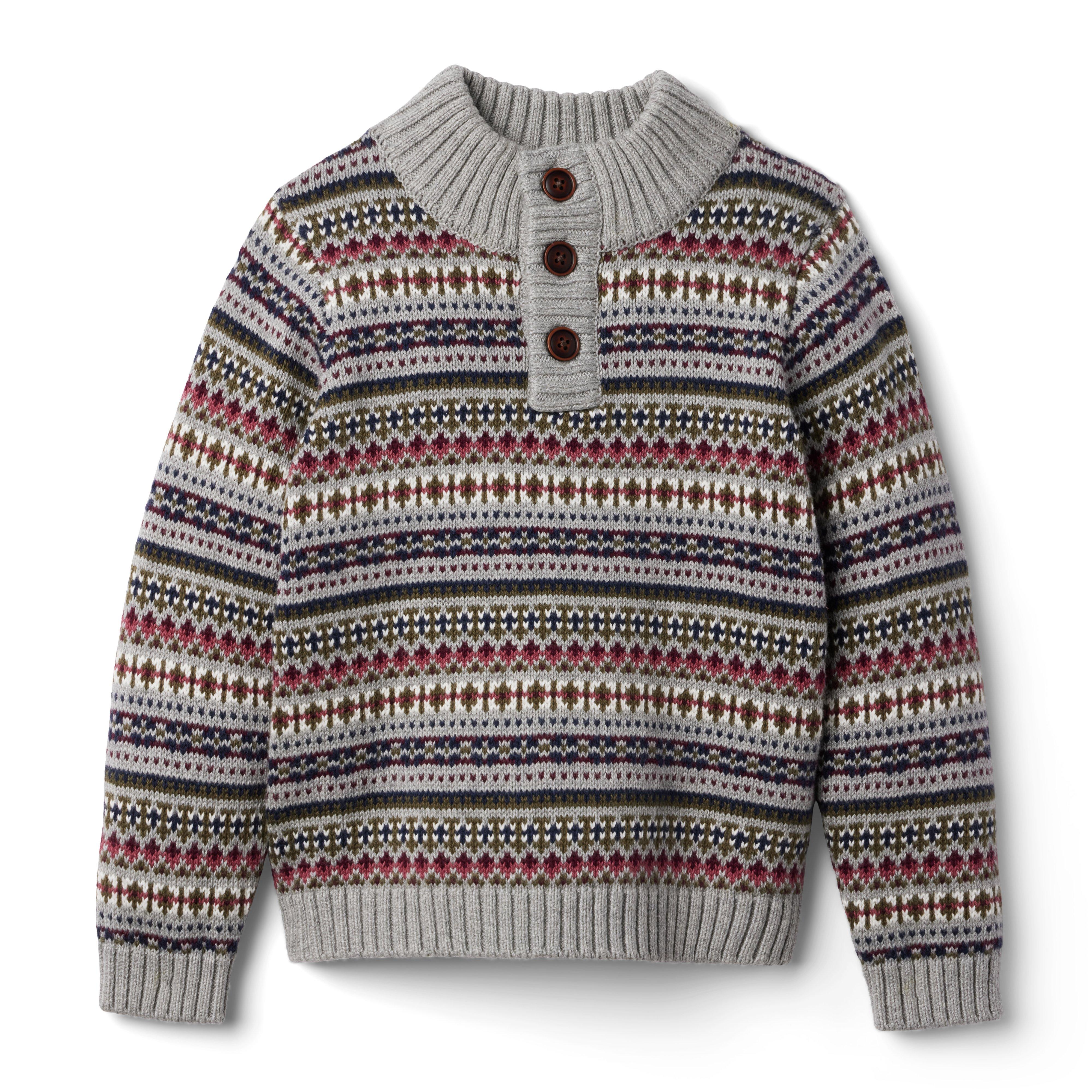 Boy Classic Grey Heather Fair Isle Fair Isle Sweater by Janie and Jack