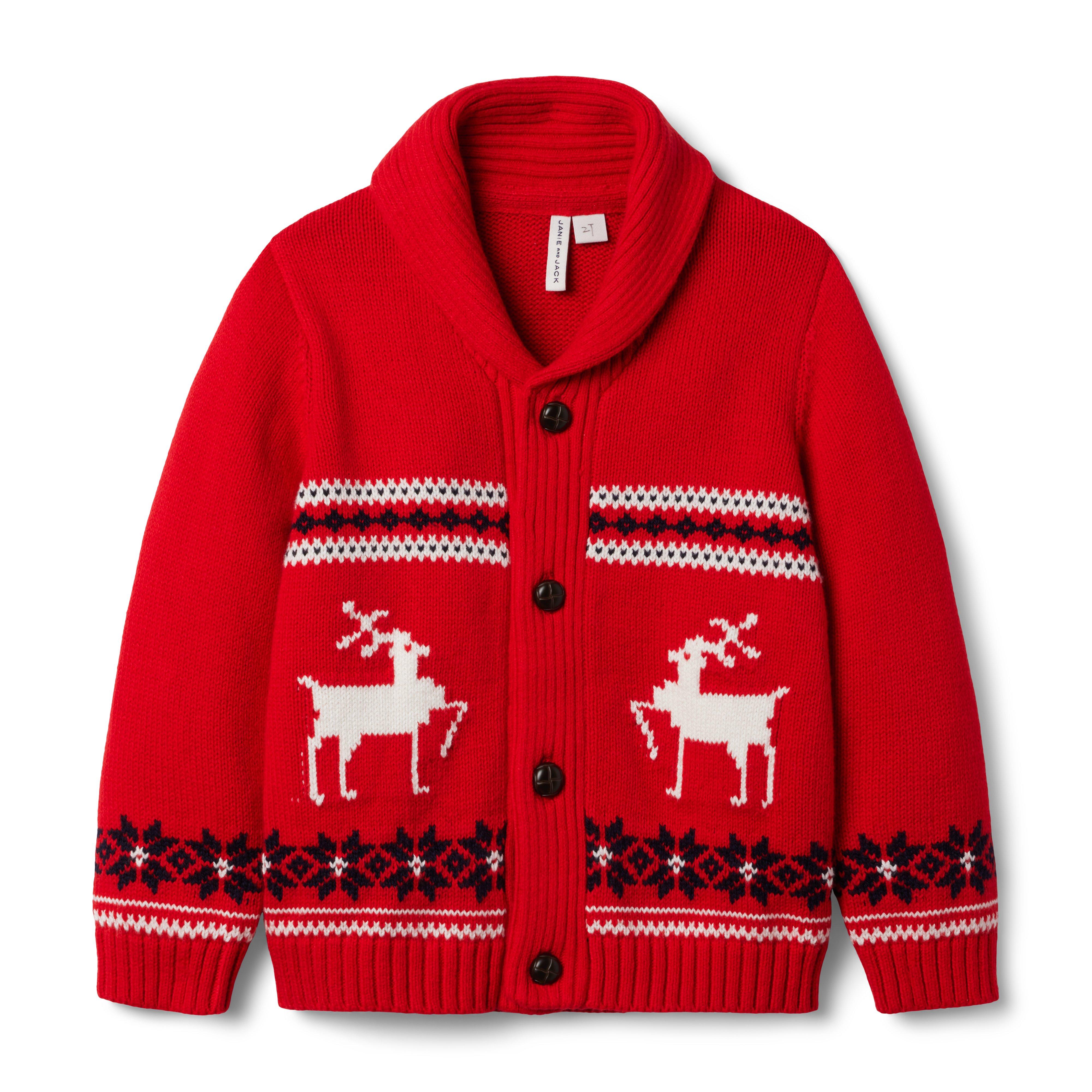 Boy Bradbury Red Fair Isle Fair Isle Reindeer Cardigan by Janie and Jack