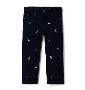 Embroidered Holiday Icon Corduroy Pant