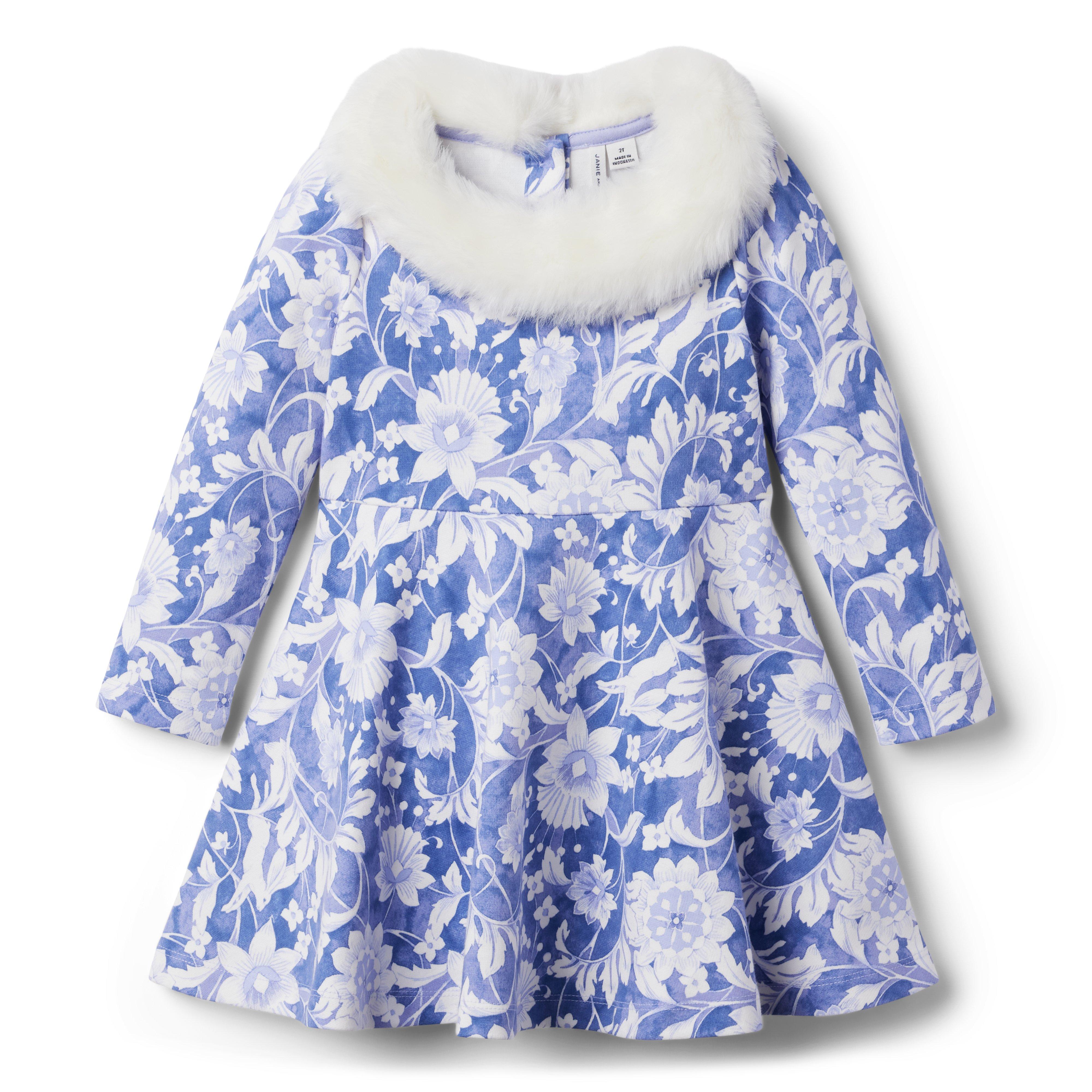 Girl Lilac Dust Floral Faux Fur Collar Floral Ponte Dress by Janie and Jack