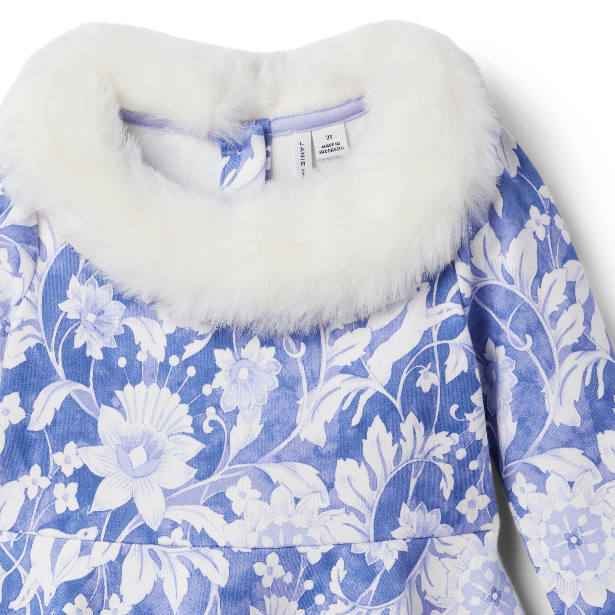 Faux Fur Collar Floral Ponte Dress image number 1