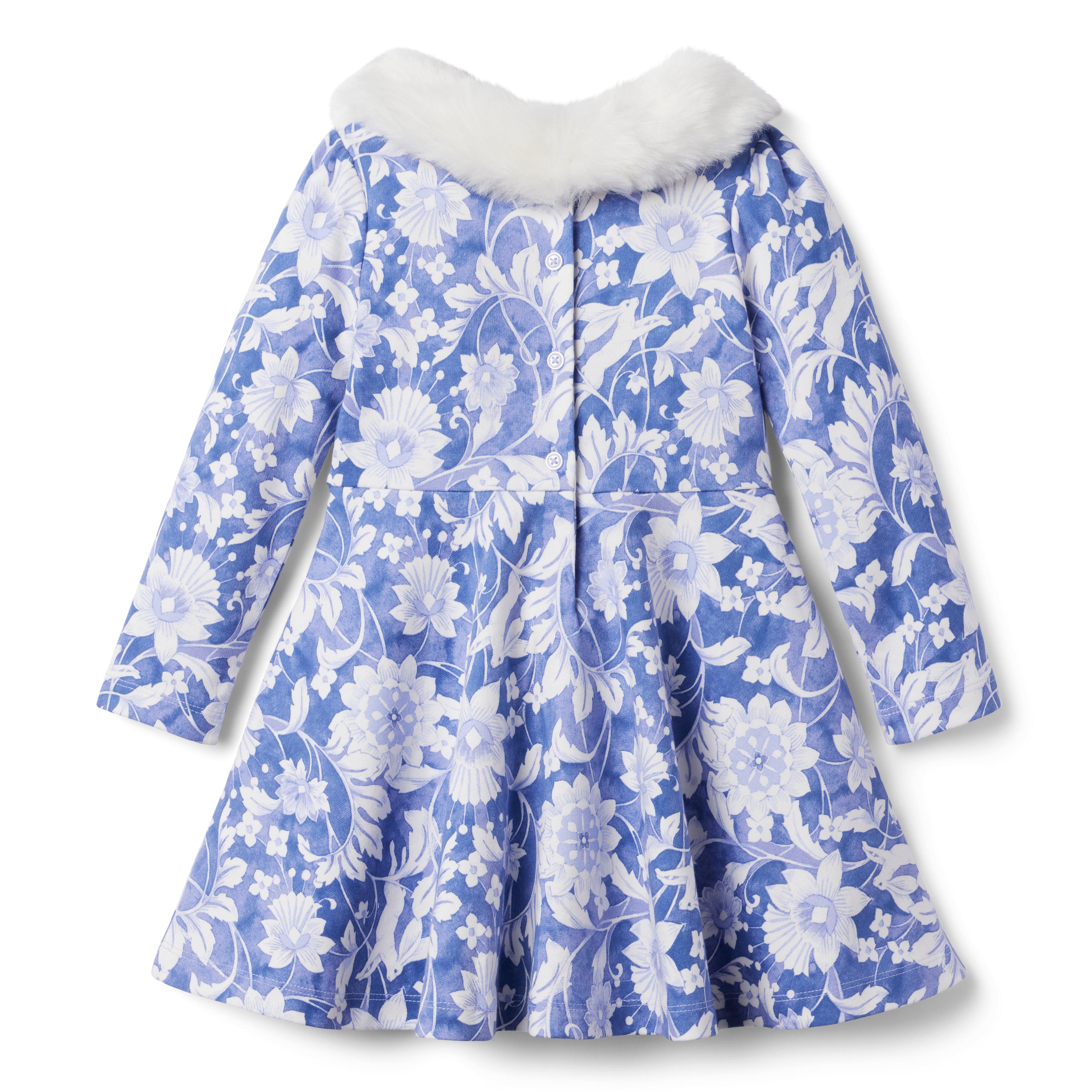 Girl Periwinkle Morning Quilted Faux Fur Trim Jacquard Dress by