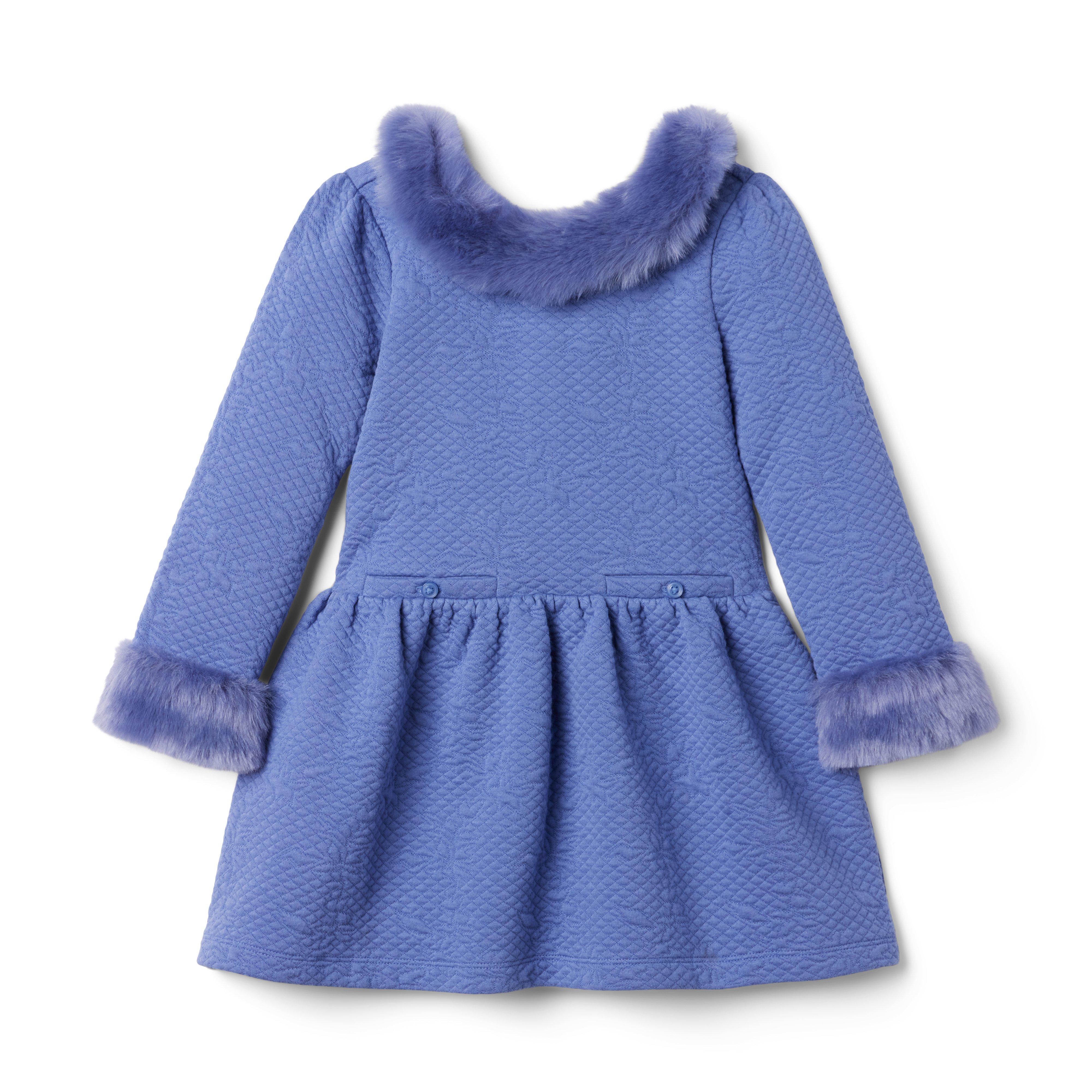 Quilted Faux Fur Trim Jacquard Dress  image number 1