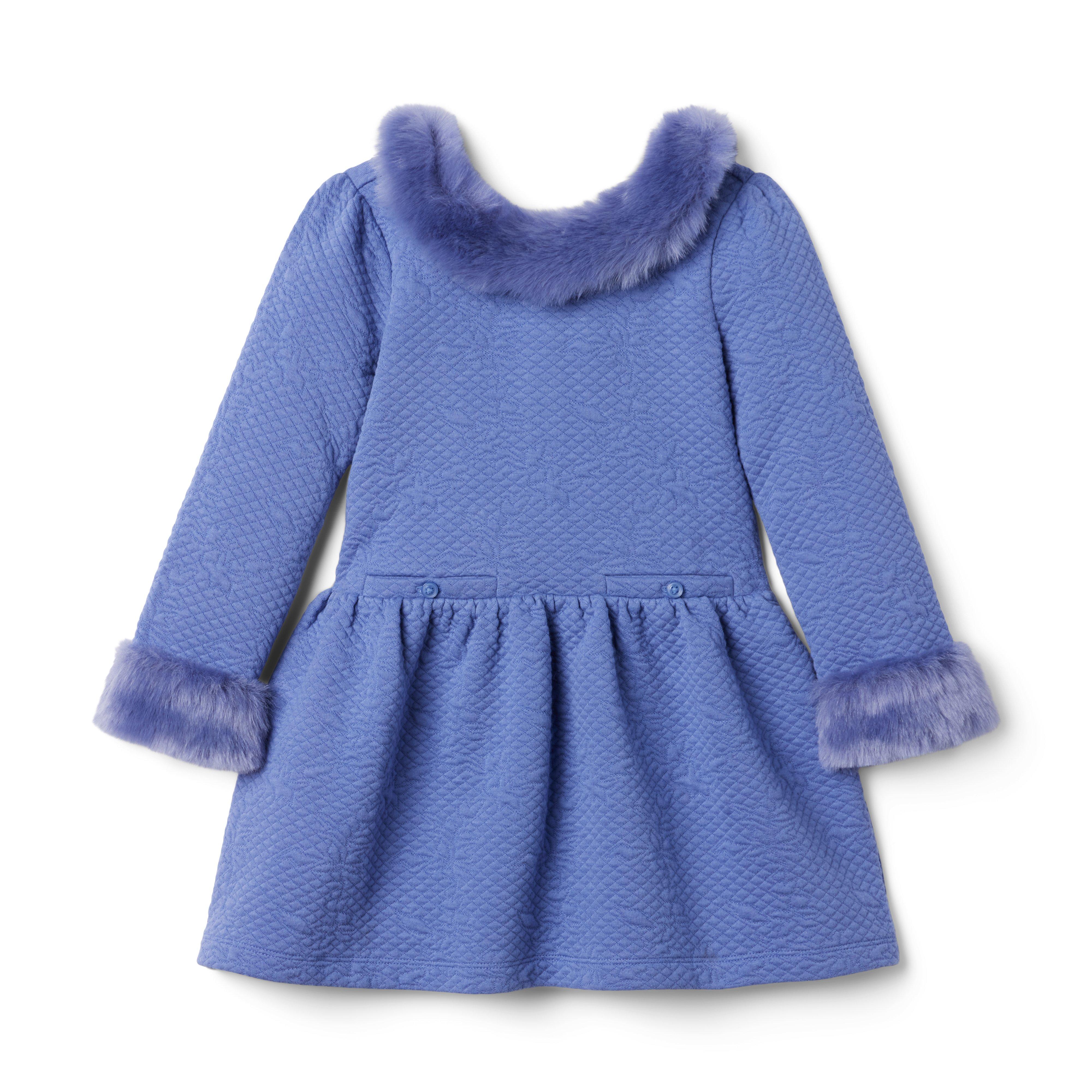 Girl Periwinkle Morning Quilted Faux Fur Trim Jacquard Dress by Janie and  Jack