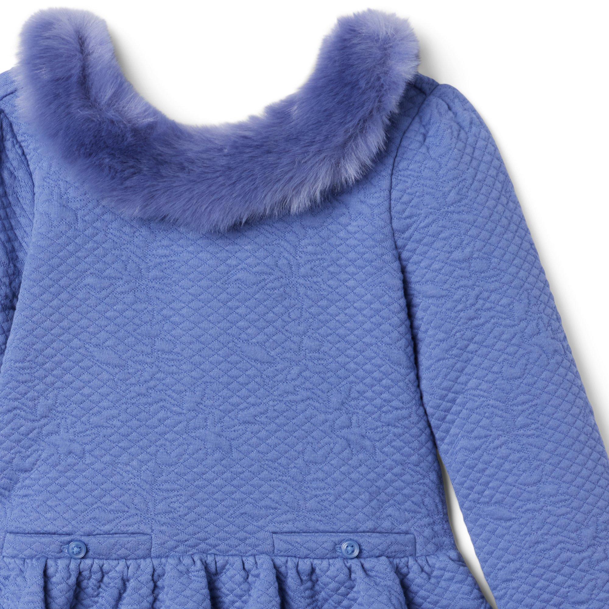 Quilted Faux Fur Trim Jacquard Dress  image number 5