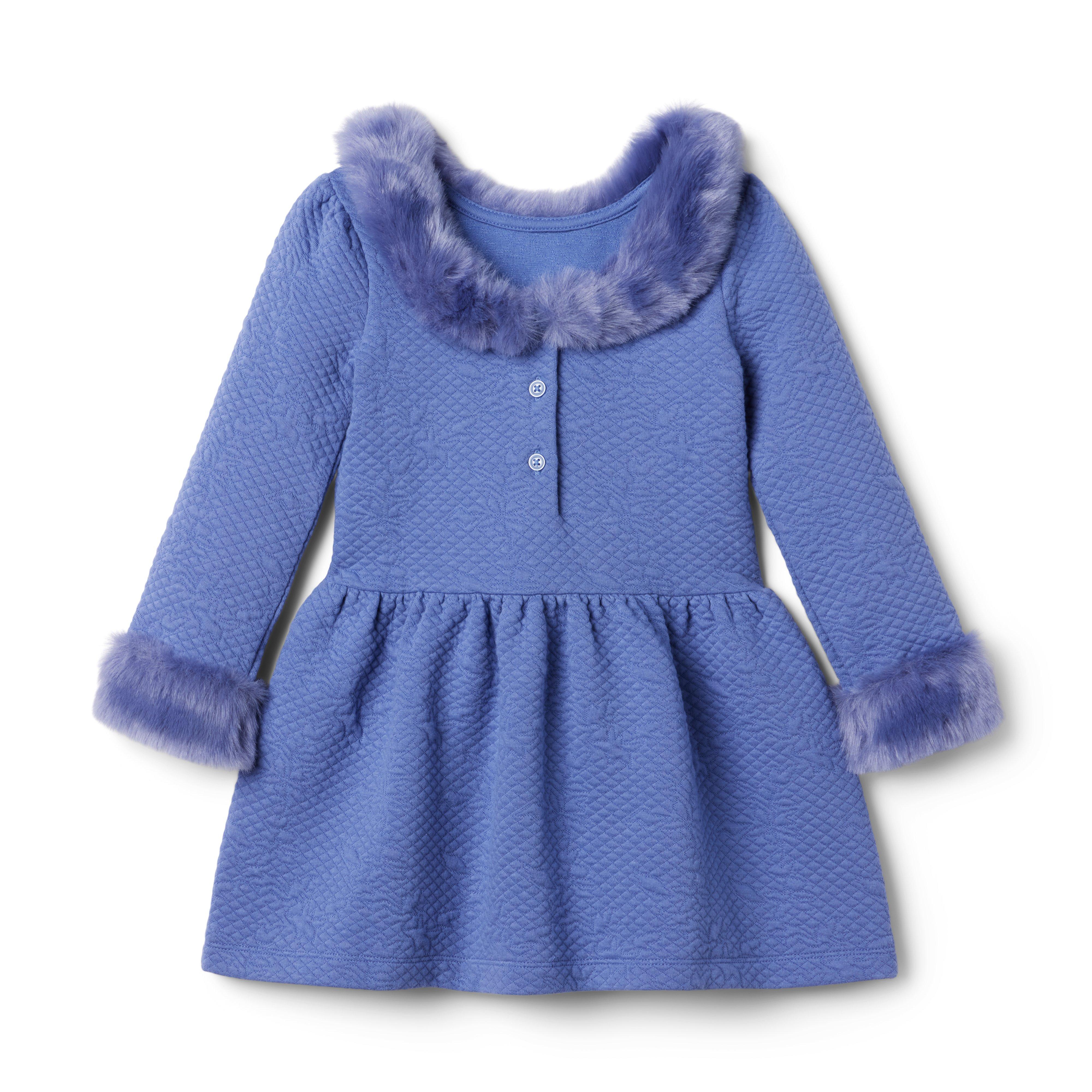 Quilted Faux Fur Trim Jacquard Dress  image number 6