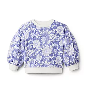Floral Puff Sleeve French Terry Sweatshirt