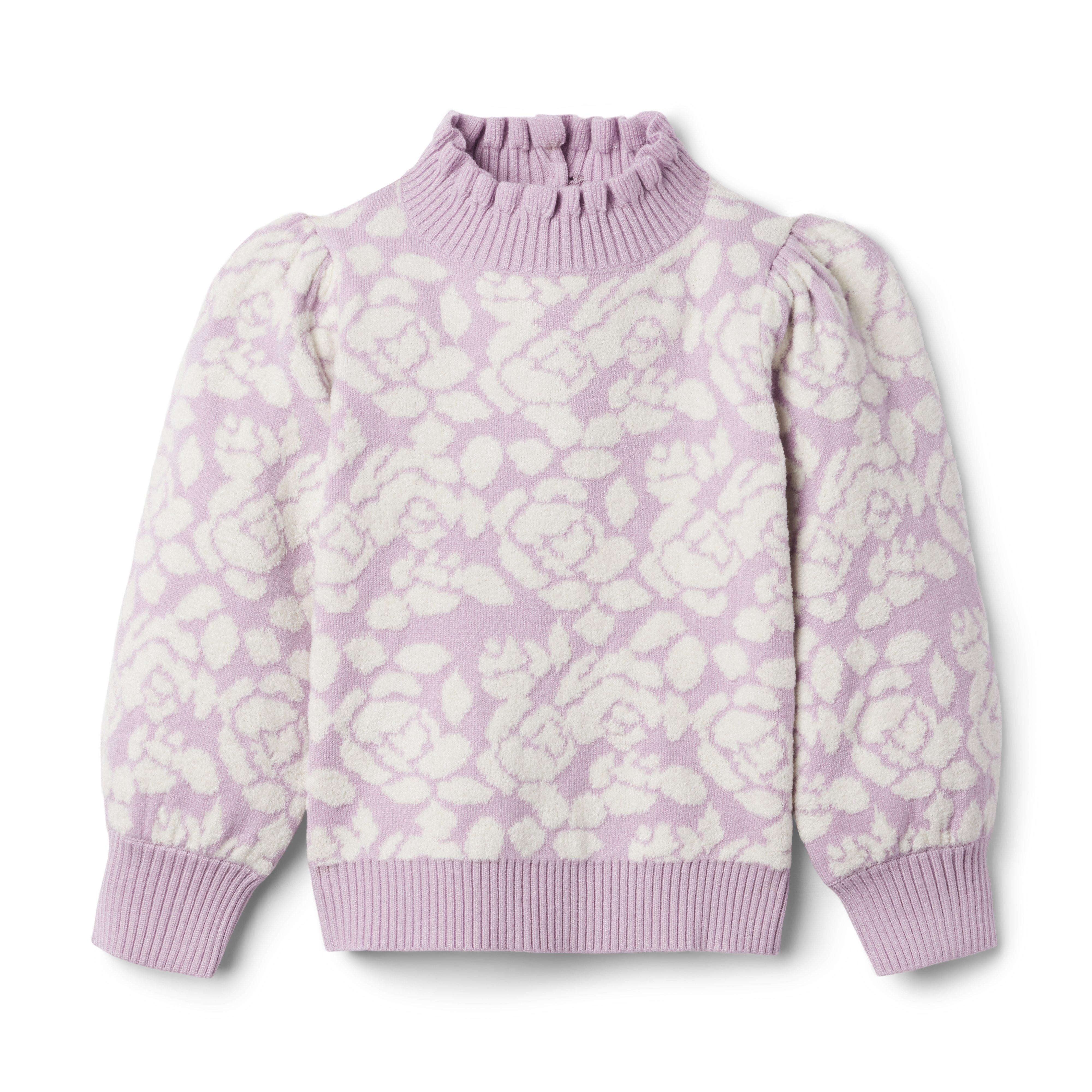 Floral Boucle Ruffle Collar Sweater