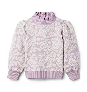 Floral Boucle Ruffle Collar Sweater