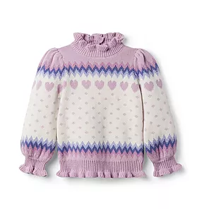 Fair Isle Heart Ruffle Sweater 