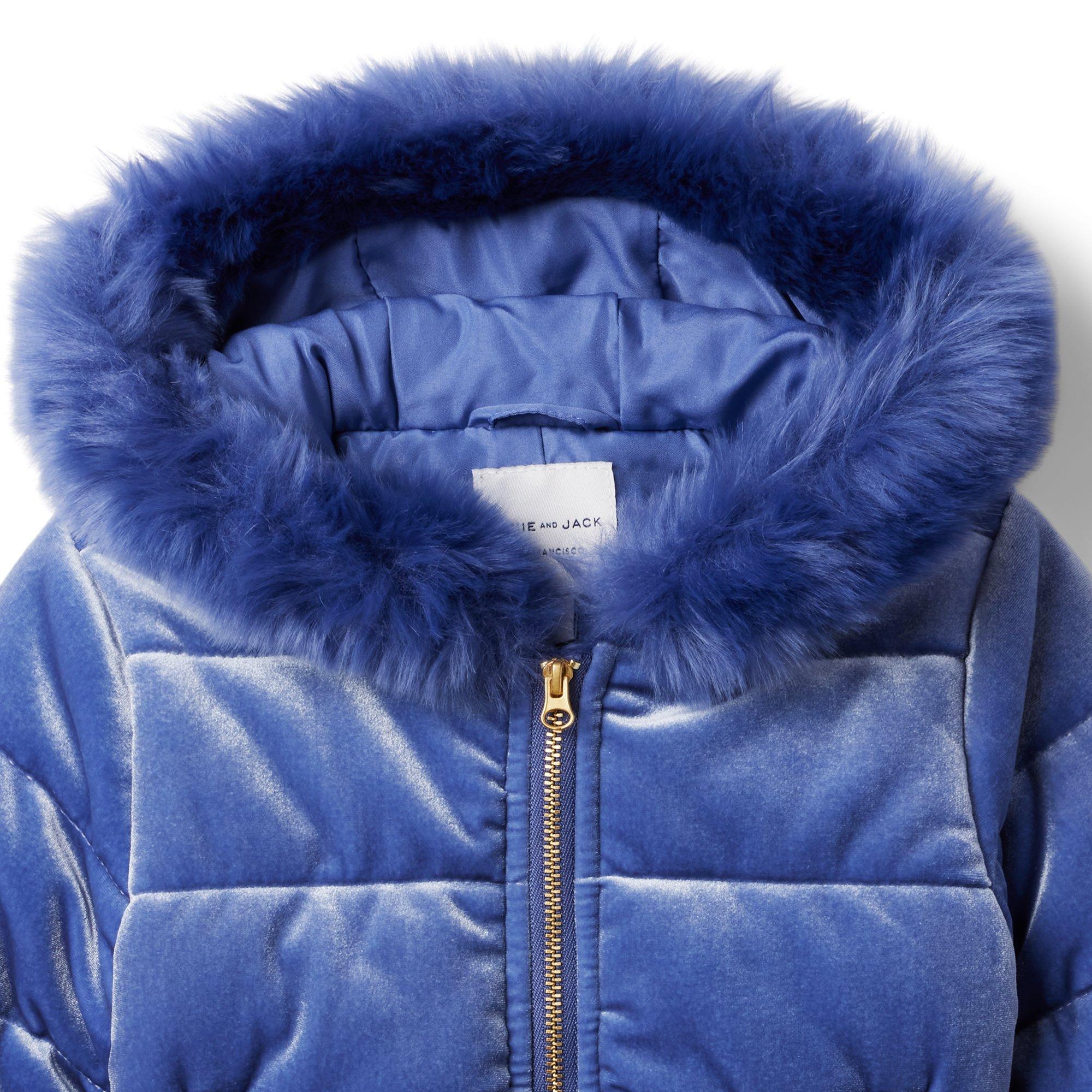 Faux Fur Trimmed Velvet Puffer Jacket image number 1