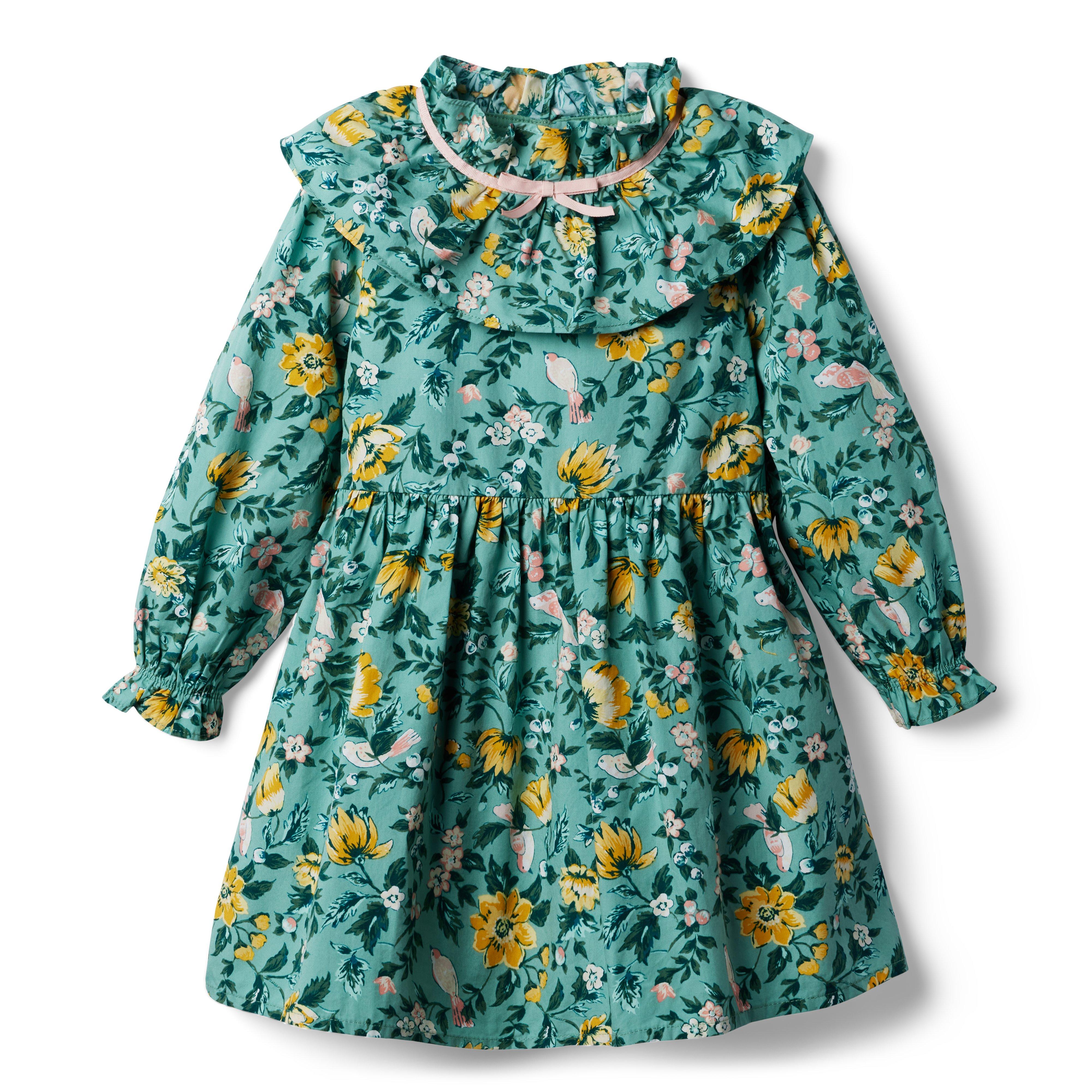 Floral Ruffle Bow Collar Dress