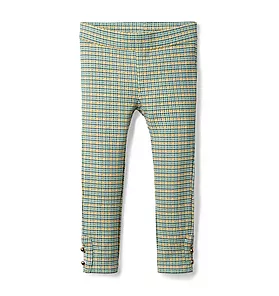 Houndstooth Plaid Button-Cuff Ponte Pant