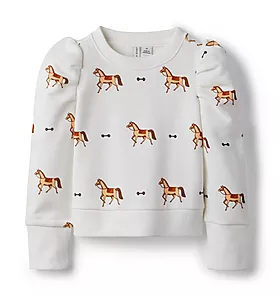 Puff Sleeve Horse Sweatshirt