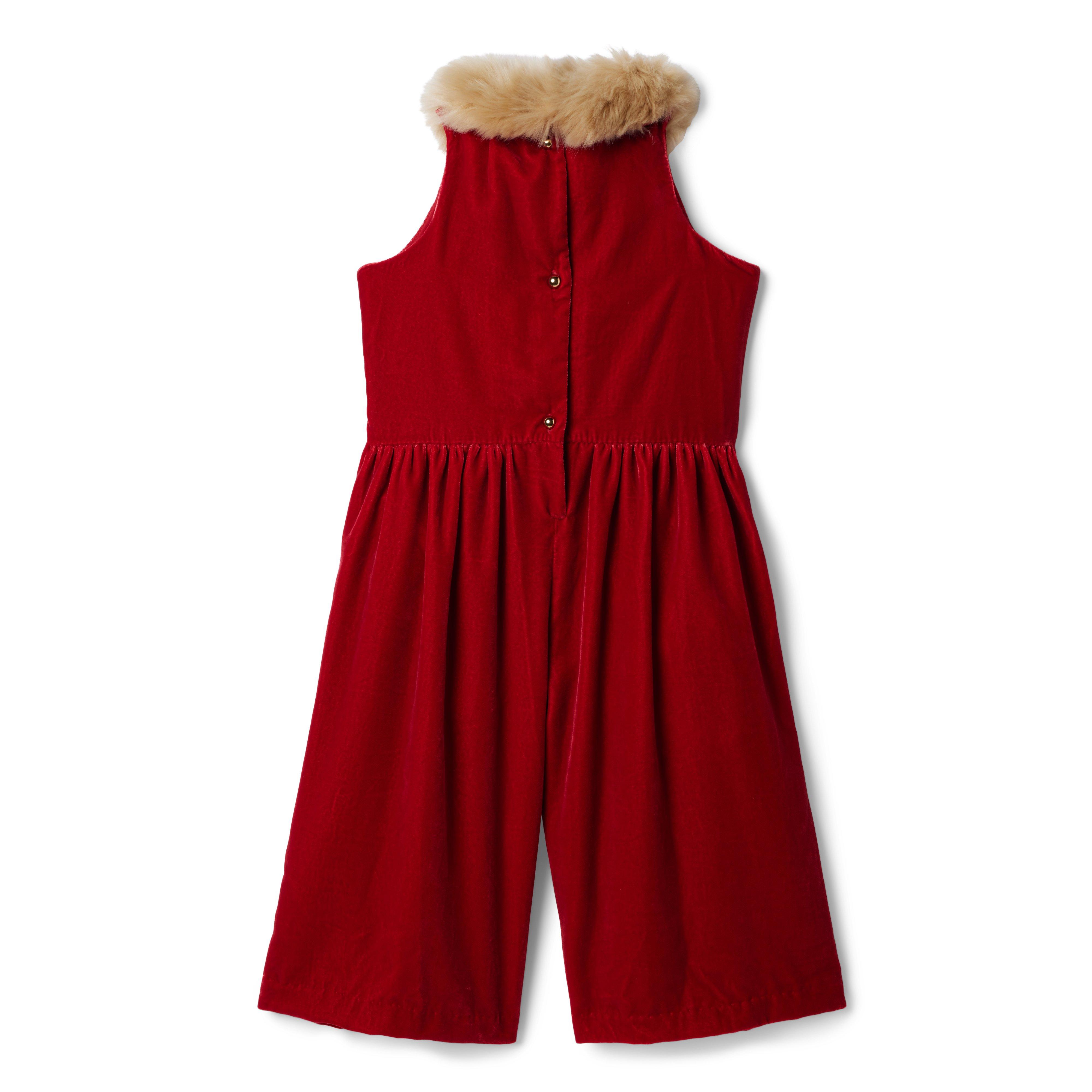 Velvet Faux Fur Collar Jumpsuit image number 1