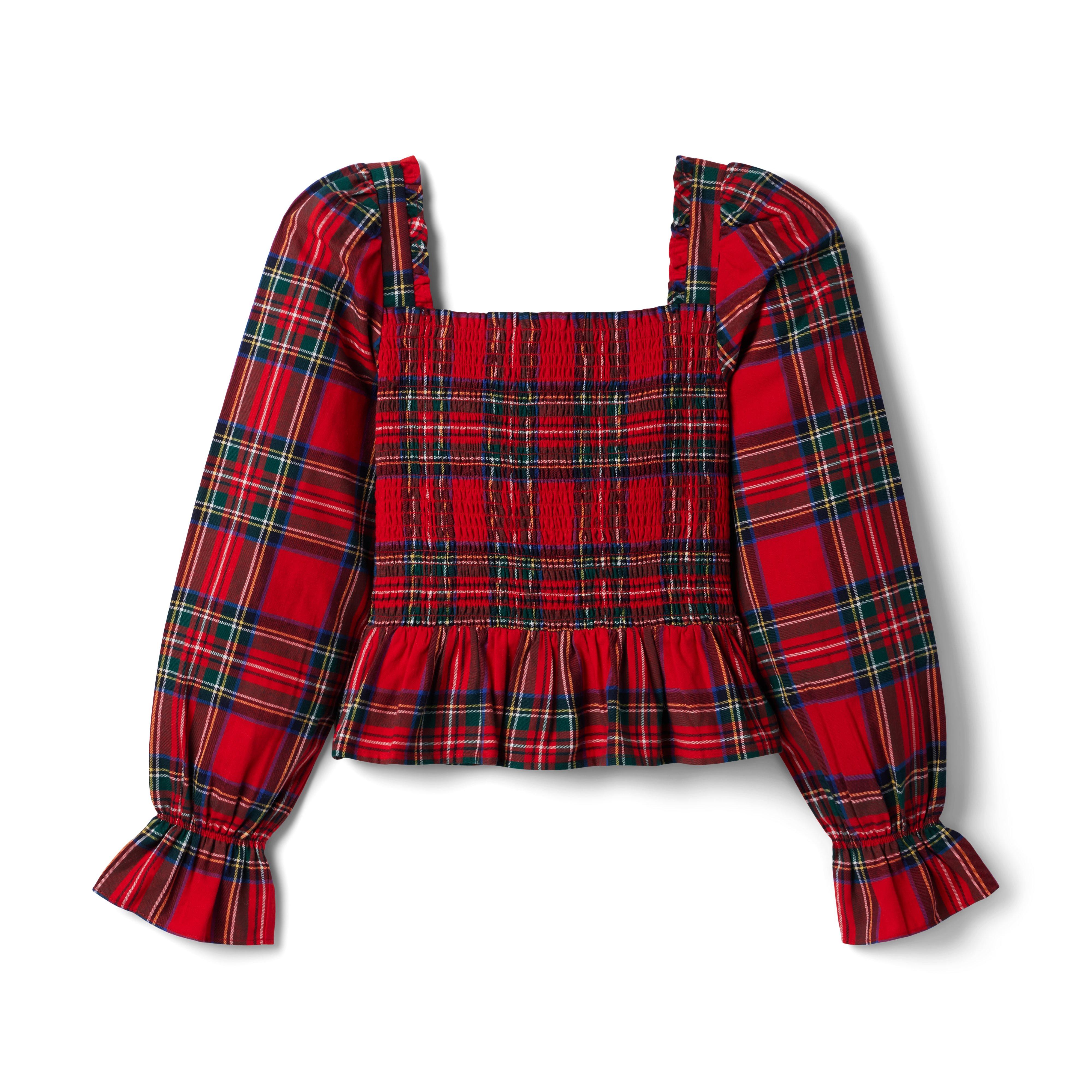 Plaid Smocked Peplum Cropped Top  image number 0