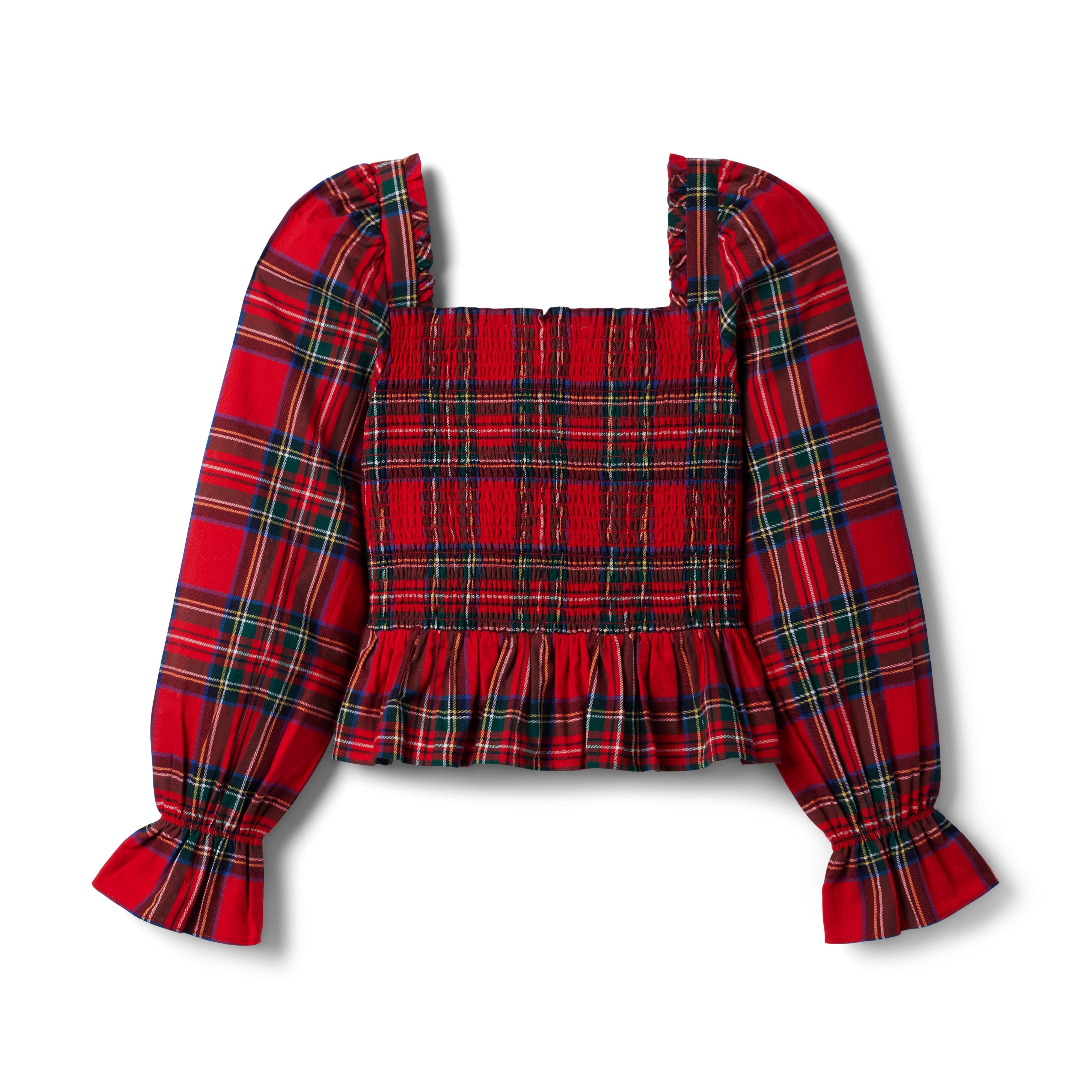 Plaid Smocked Peplum Cropped Top  image number 1