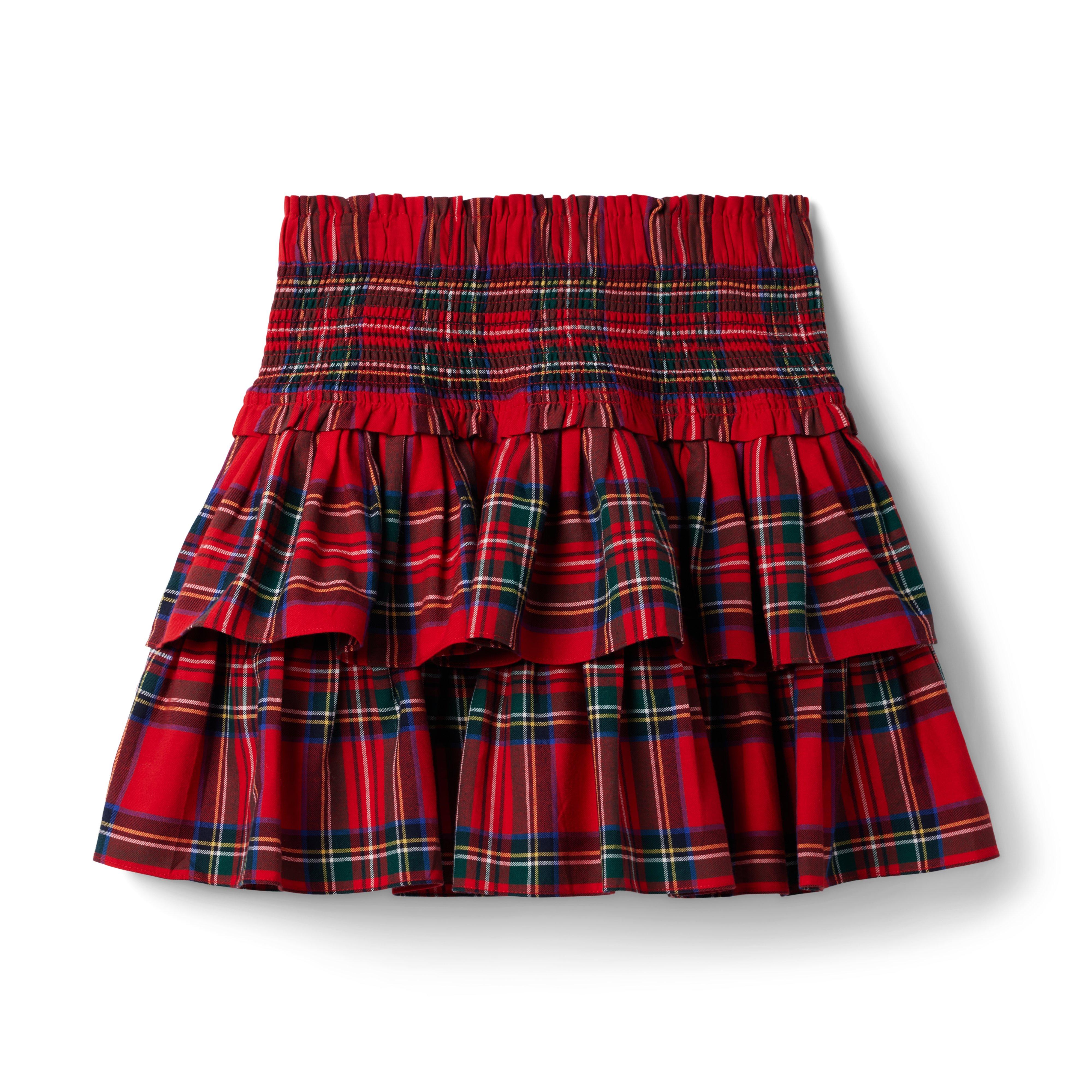 Plaid Smocked Waist Tiered Skirt image number 0