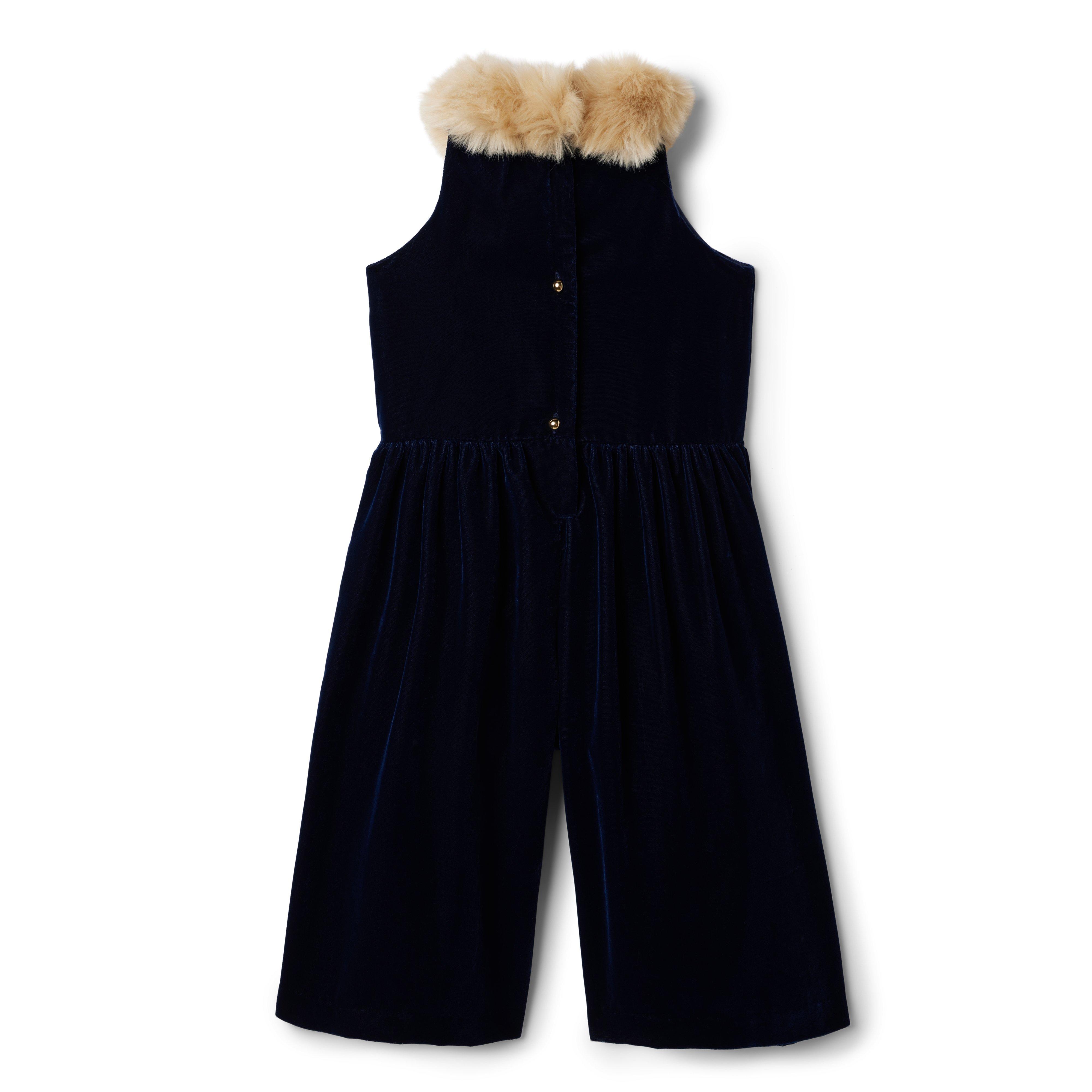 Velvet Faux Fur Collar Jumpsuit image number 1