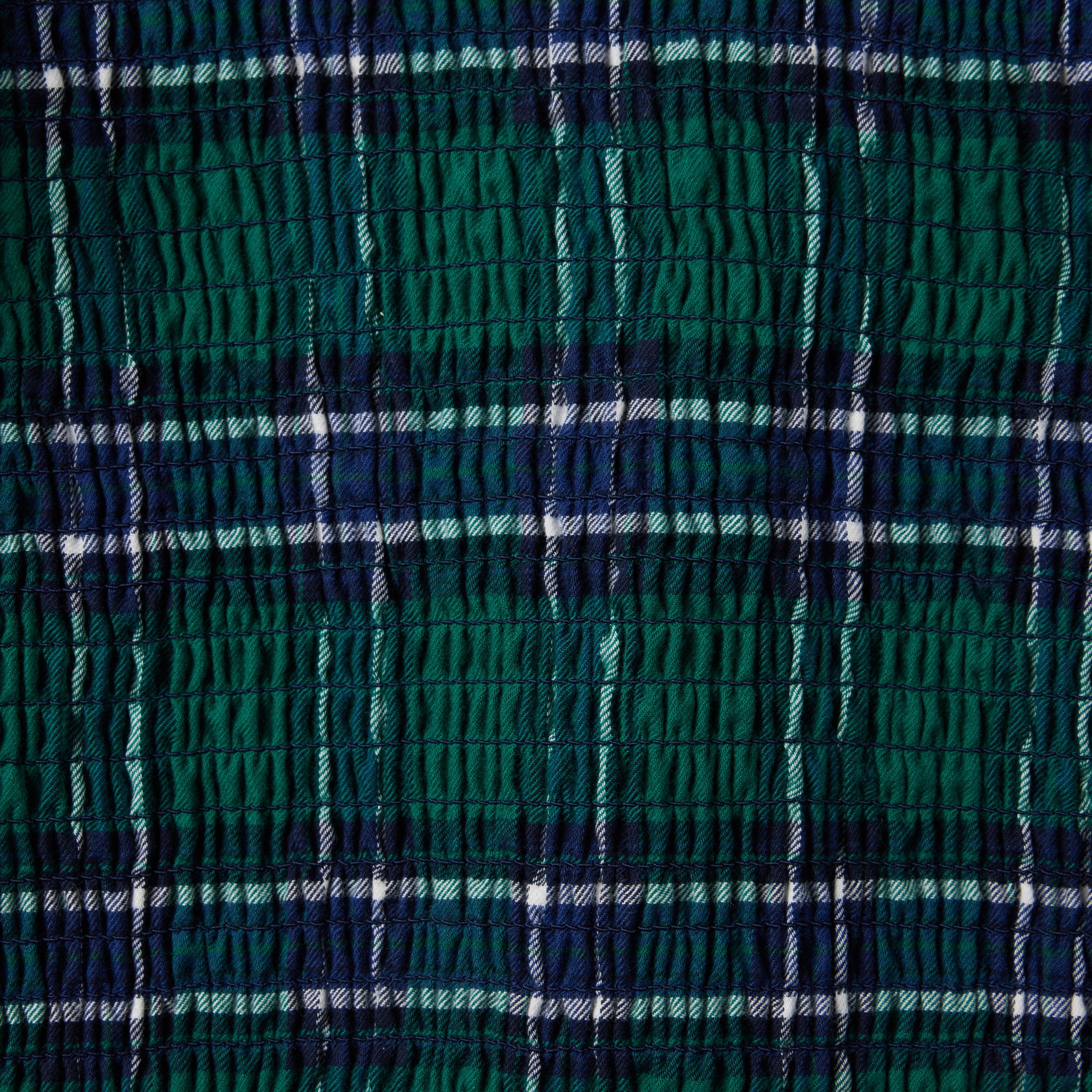 Plaid Smocked Balloon Sleeve Cropped Top image number 3