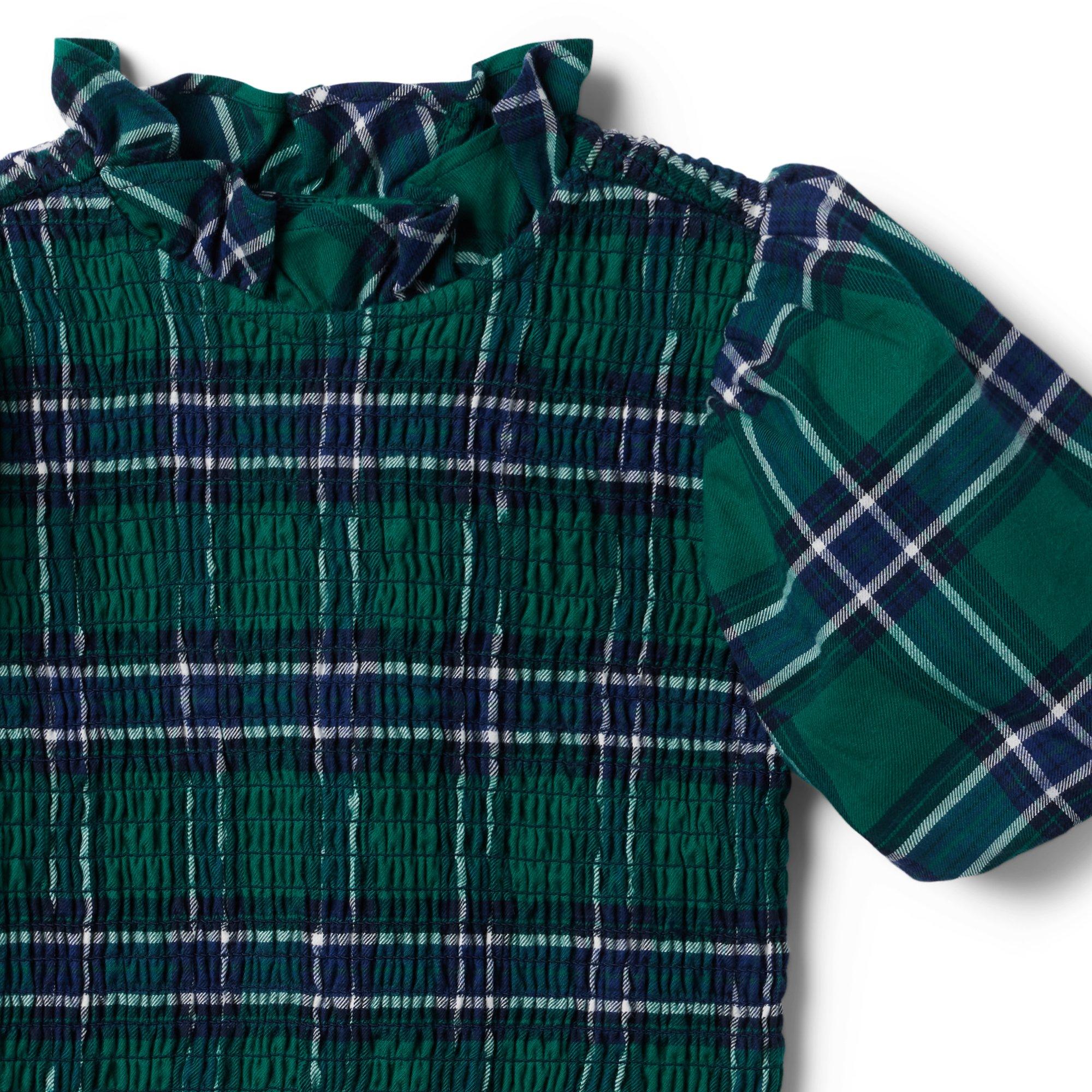 Plaid Smocked Balloon Sleeve Cropped Top image number 2