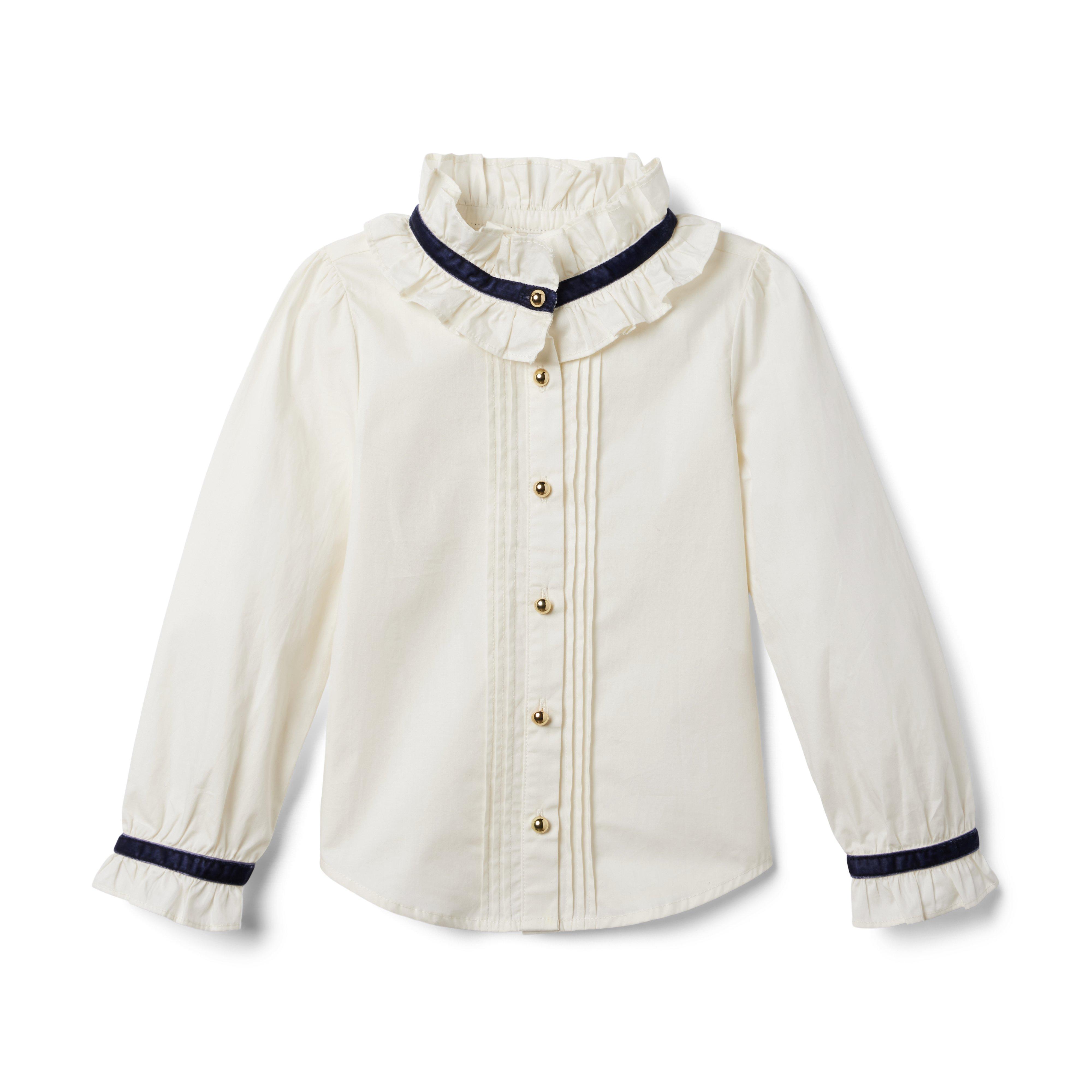 RUFFLE RIBBON POPLIN TOP