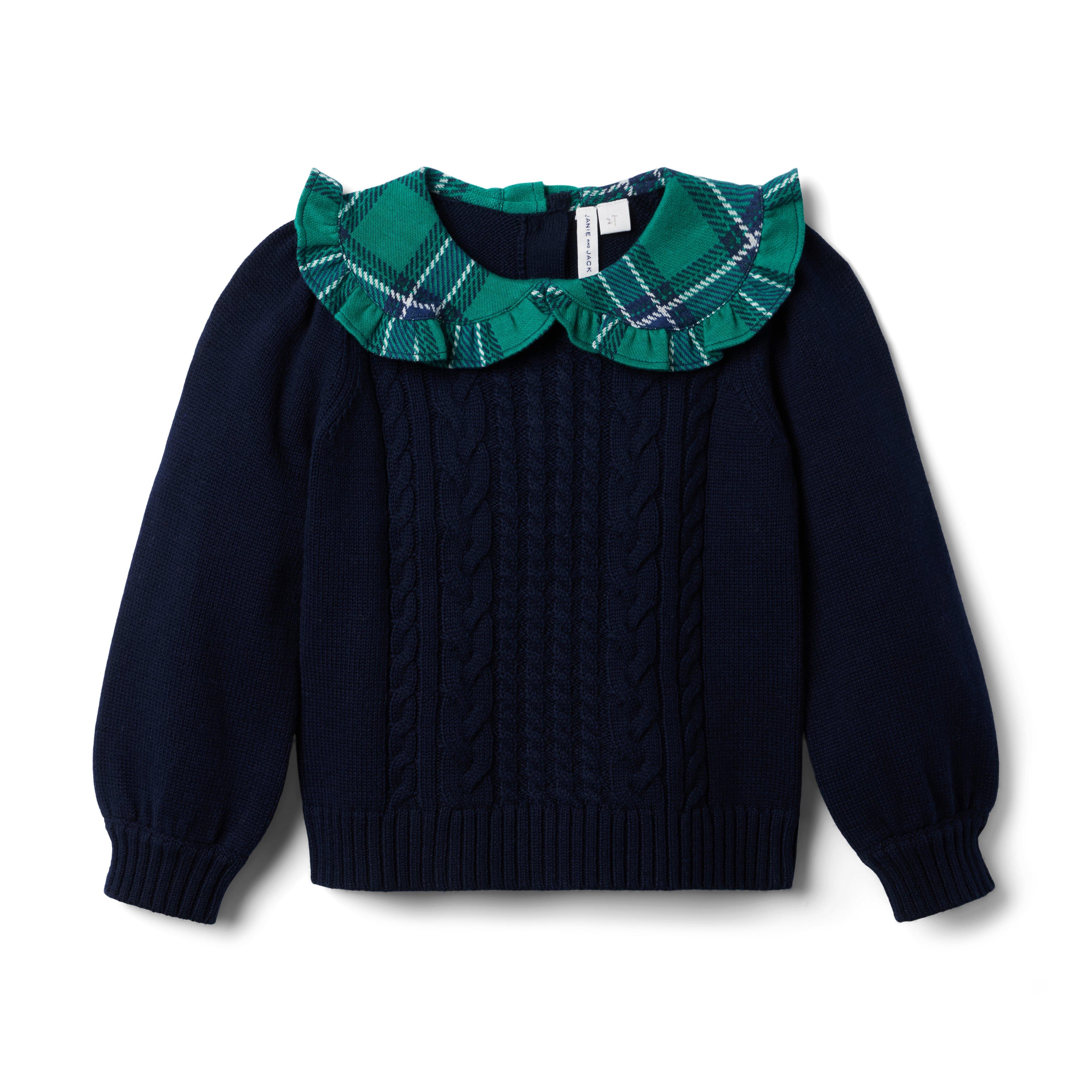 Plaid Collar Cable Knit Sweater image number 0
