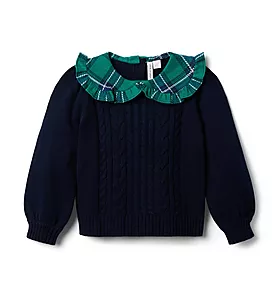 Plaid Collar Cable Knit Sweater
