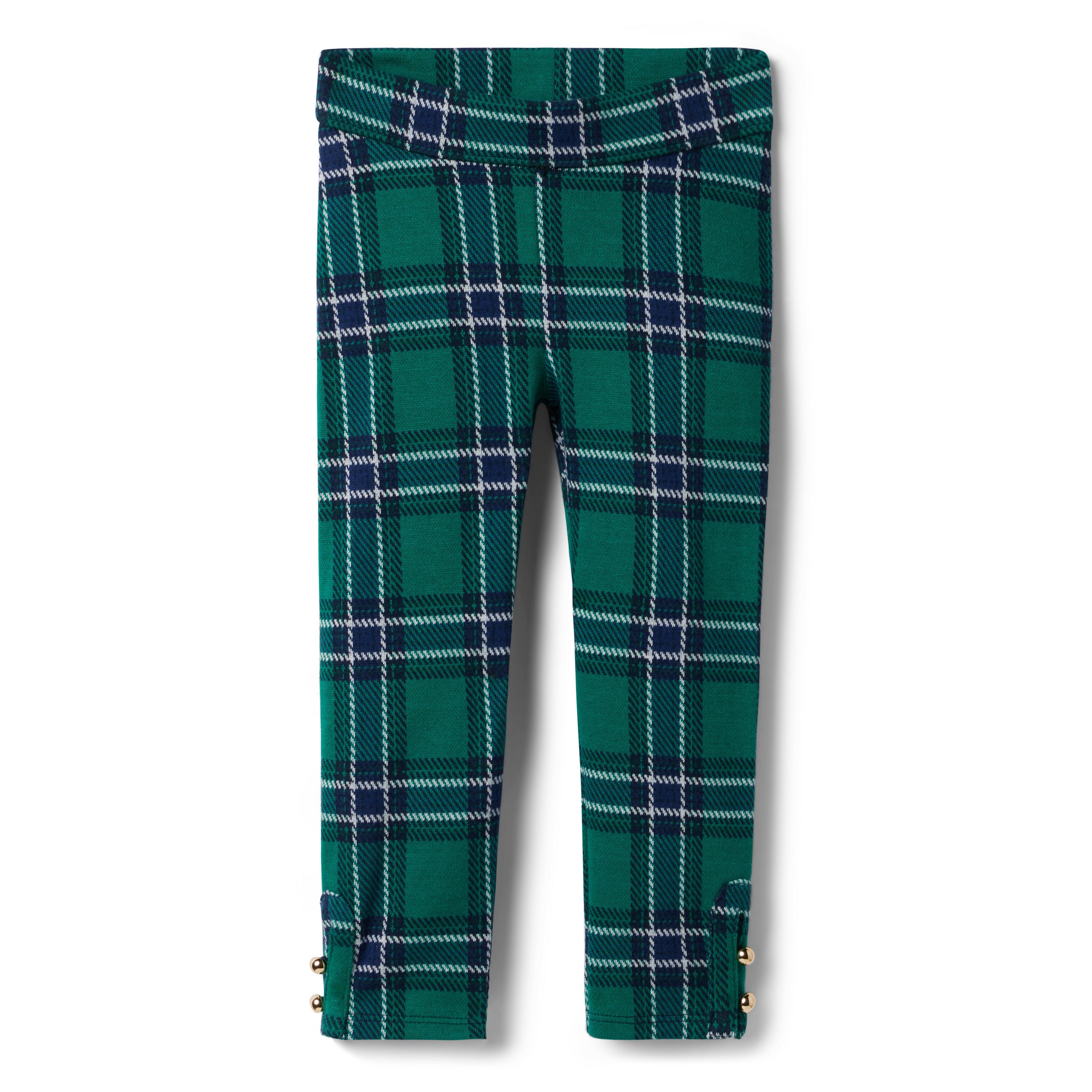 Girl Ferry Green Plaid Plaid Button-Cuff Jacquard Pant by Janie