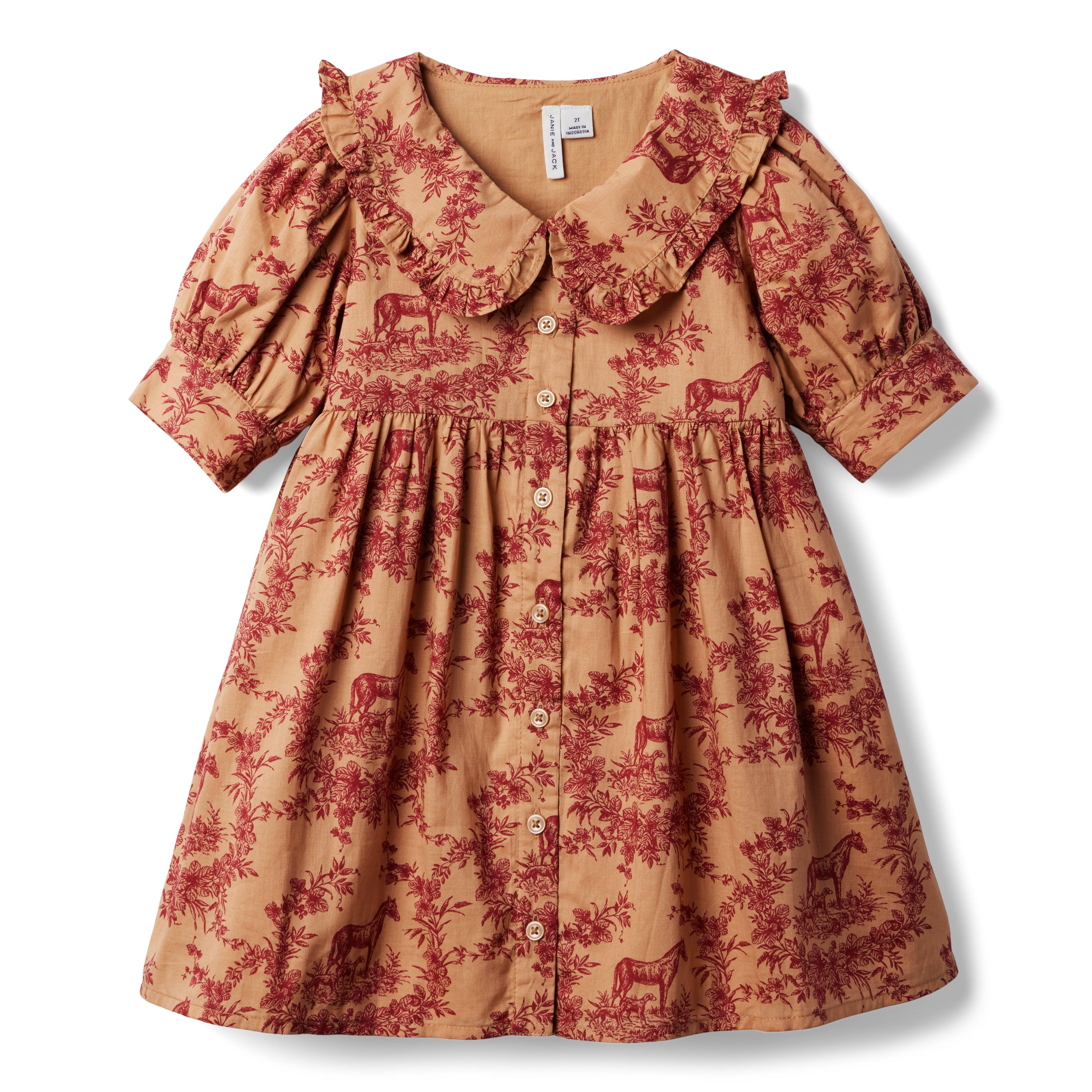 Girl Sandy Fawn Floral Equestrian Floral Equestrian Ruffle Collar Dress by  Janie and Jack