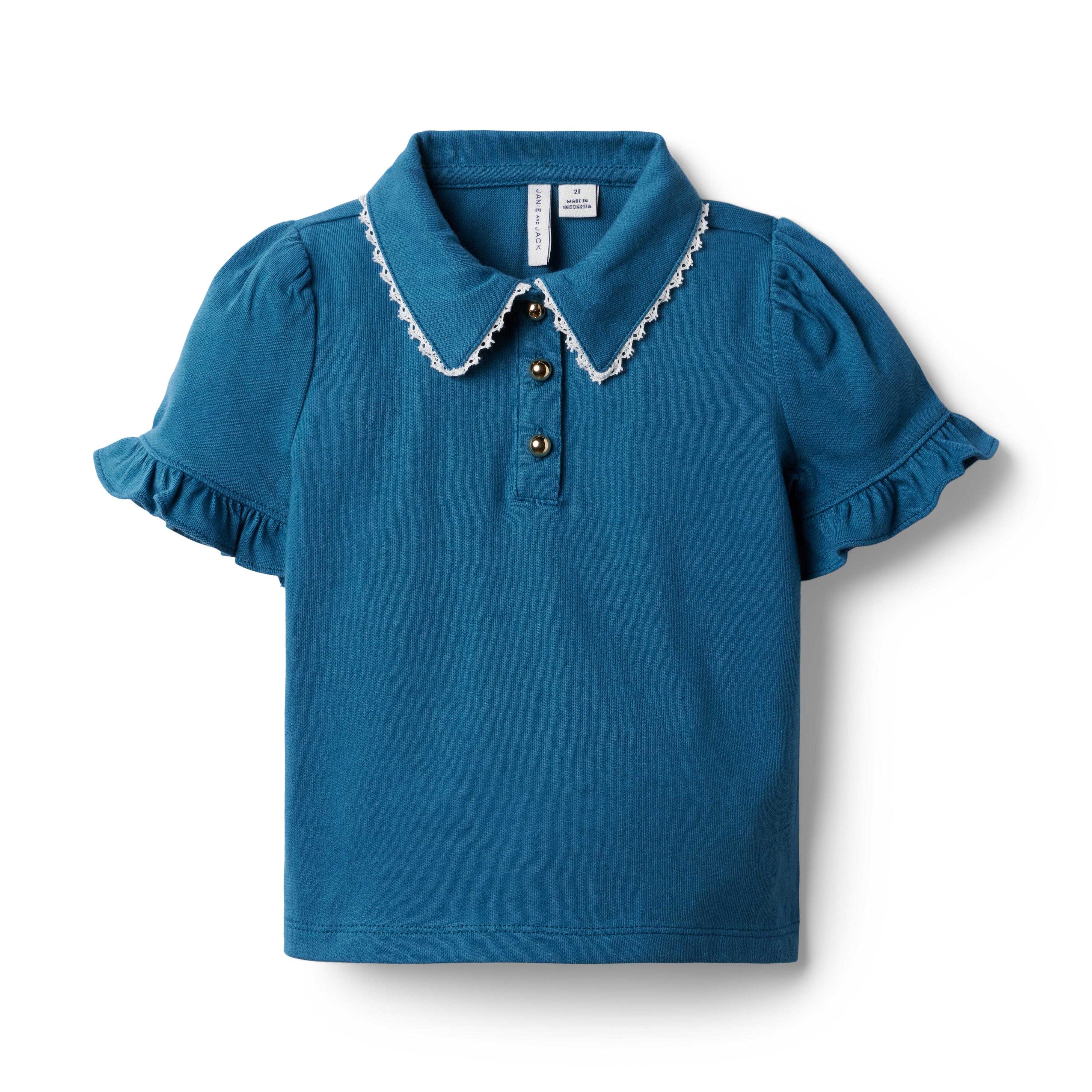 COLLARED RUFFLE SLEEVE JERSEY TOP