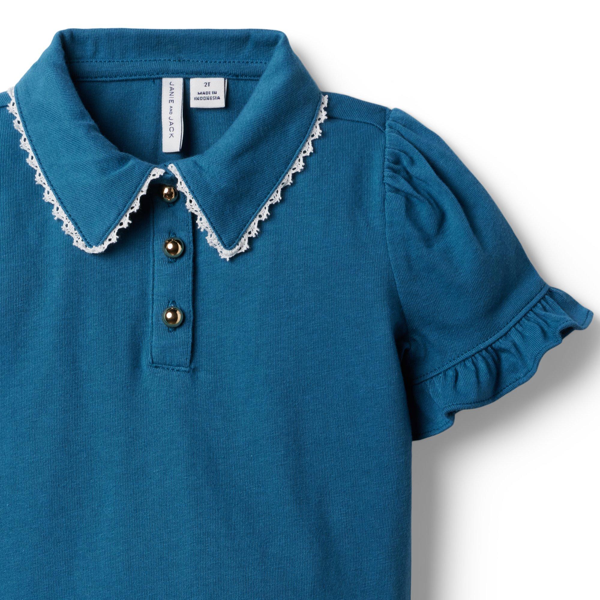 Collared Ruffle Sleeve Jersey Top image number 2