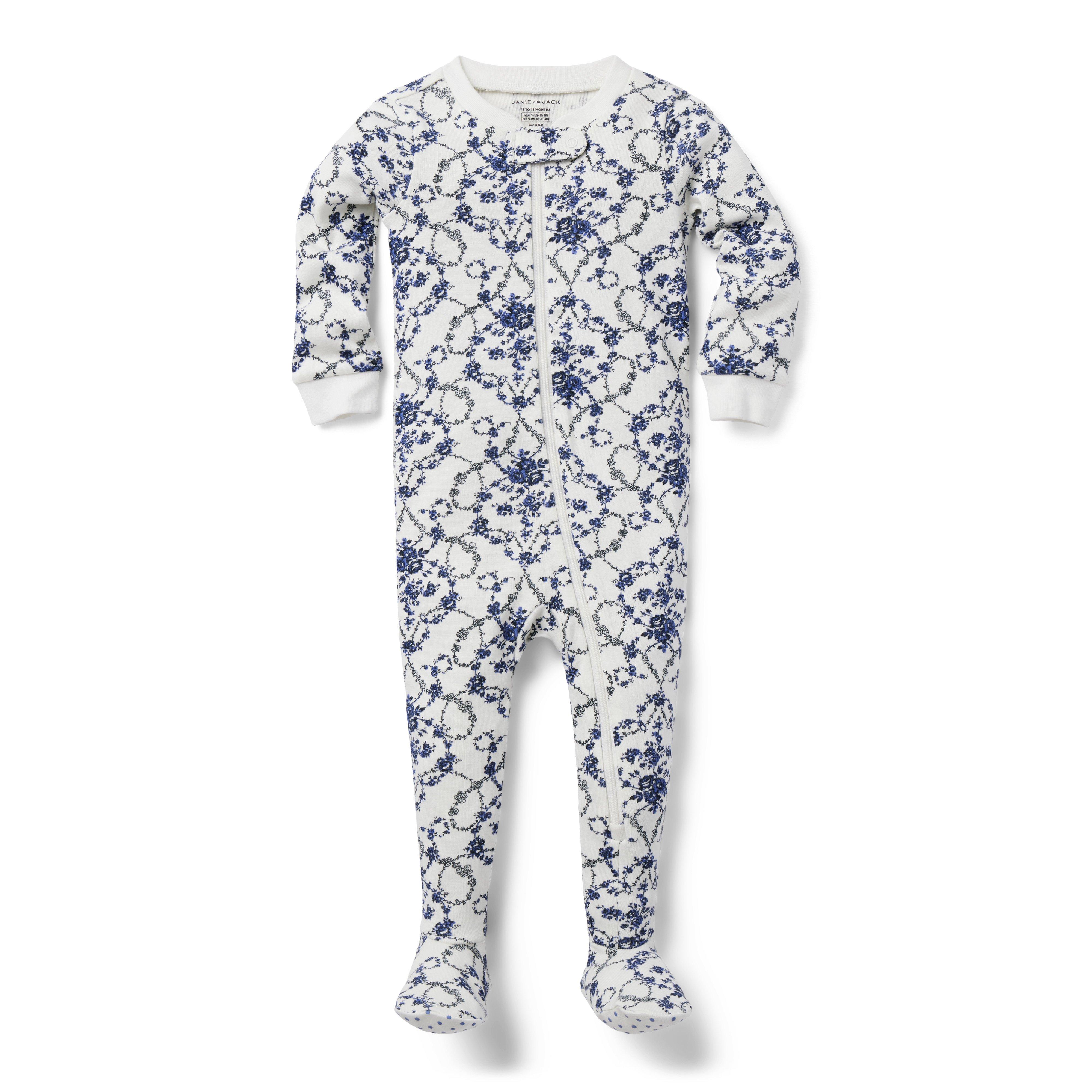 Baby Good Night Footed Pajama In Floral Toile 