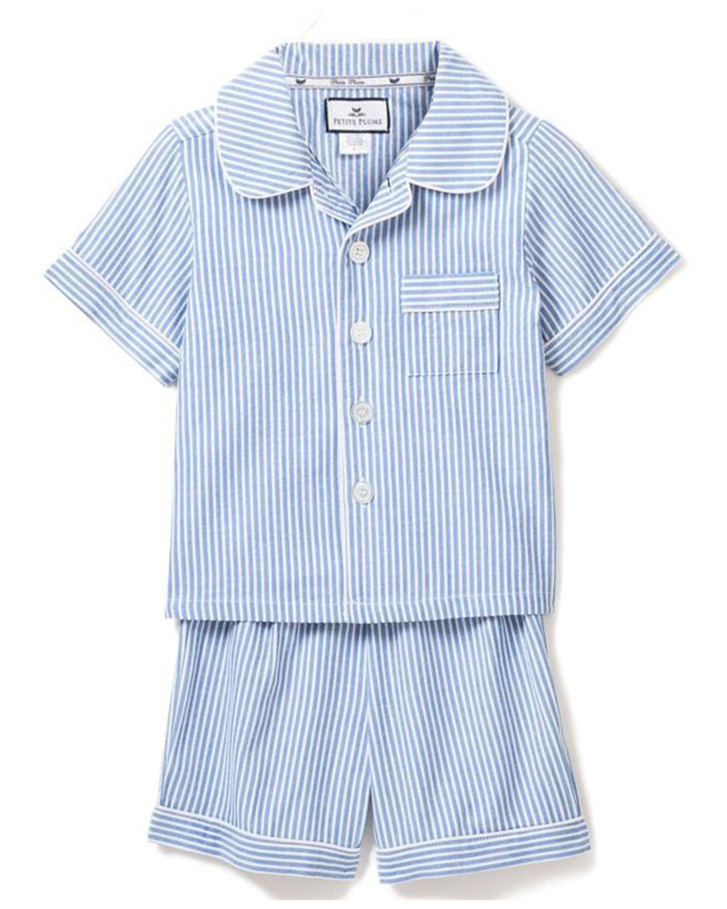 Petite Plume French Blue Seersucker Short Pajama Set  image number 0