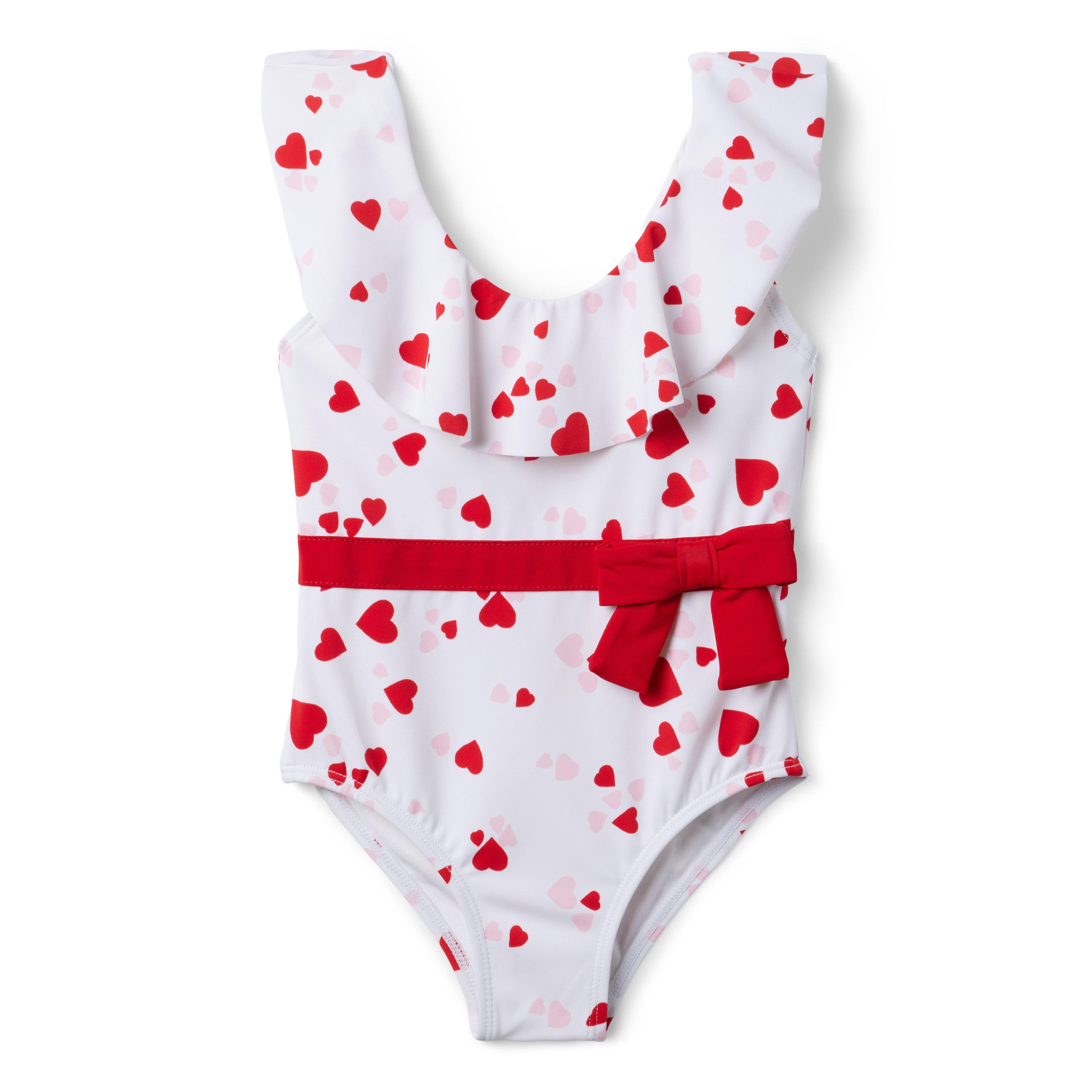 Girl Red Heart Print Heart Ruffle Swimsuit by Janie and Jack