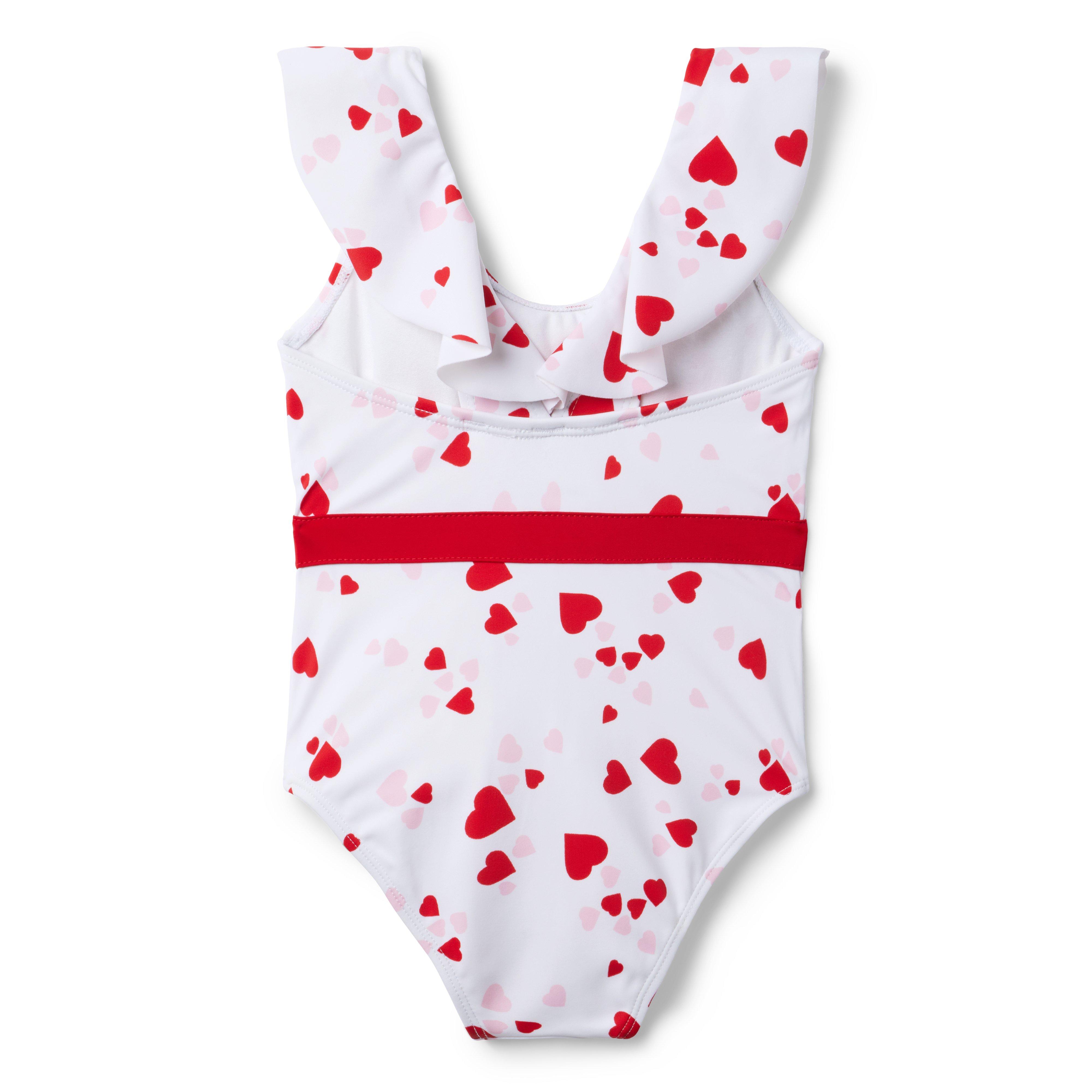 Girl Red Heart Print Heart Ruffle Swimsuit by Janie and Jack