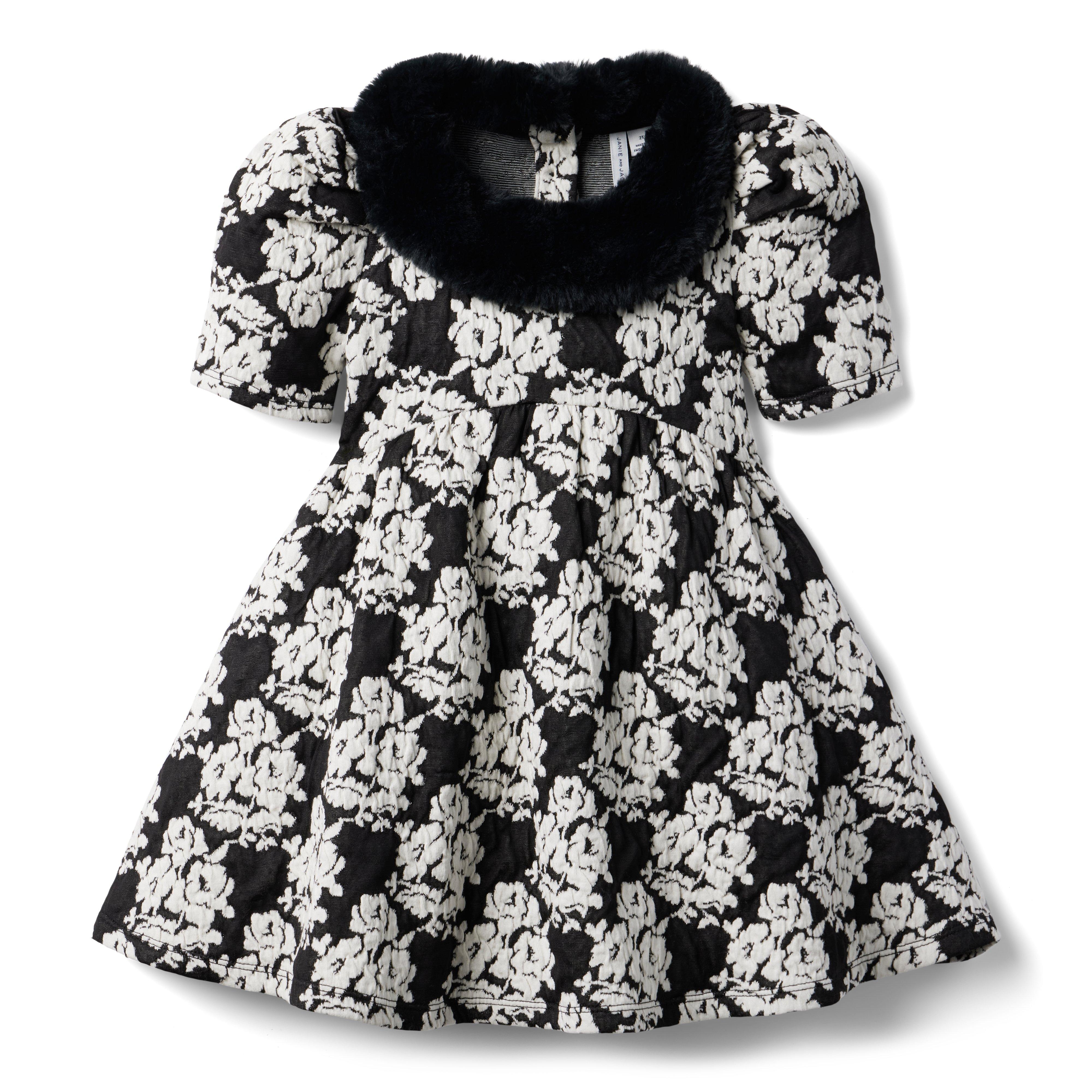 Faux Fur Floral Jacquard Dress image number 1