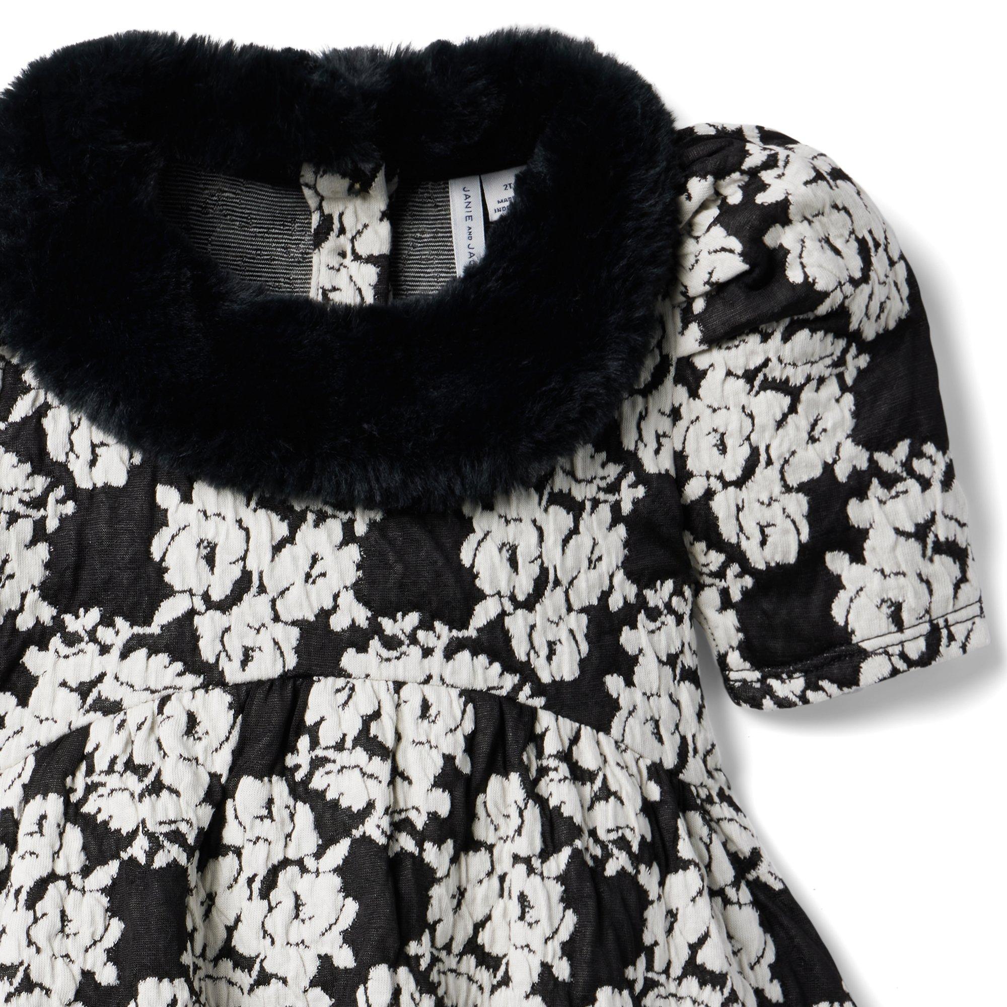 Faux Fur Floral Jacquard Dress image number 6