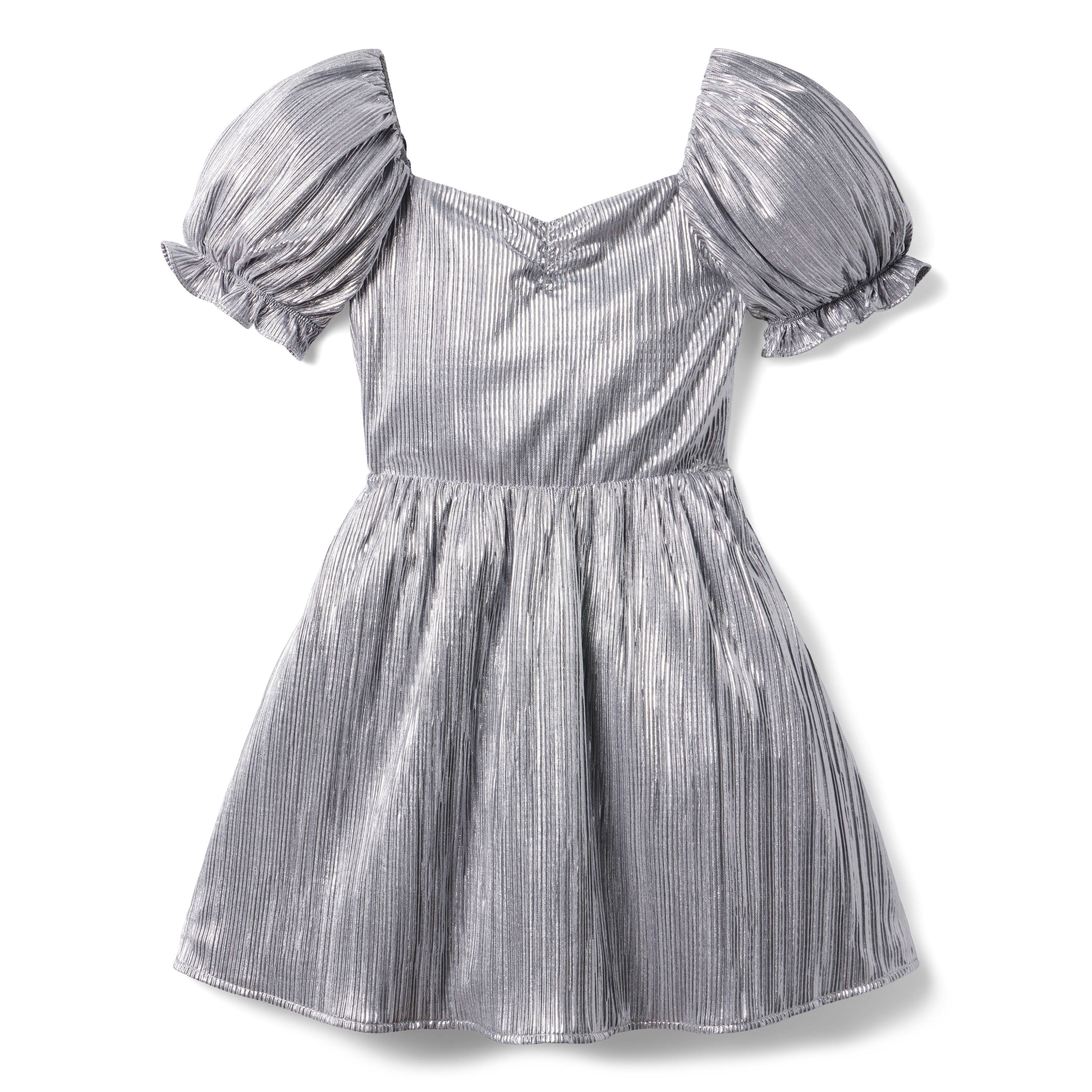 Metallic Plisse Puff Sleeve Dress image number 0