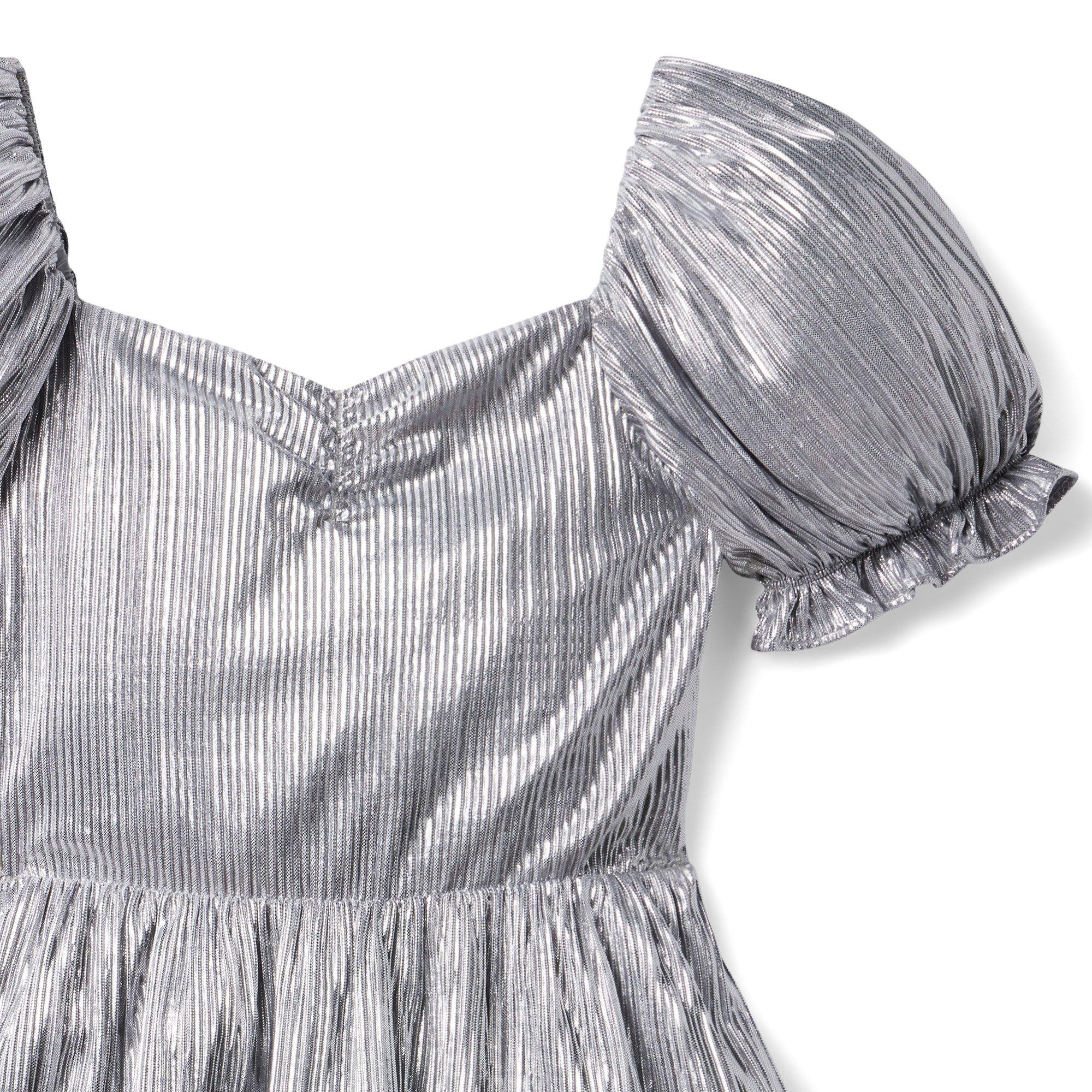 Metallic Plisse Puff Sleeve Dress image number 3