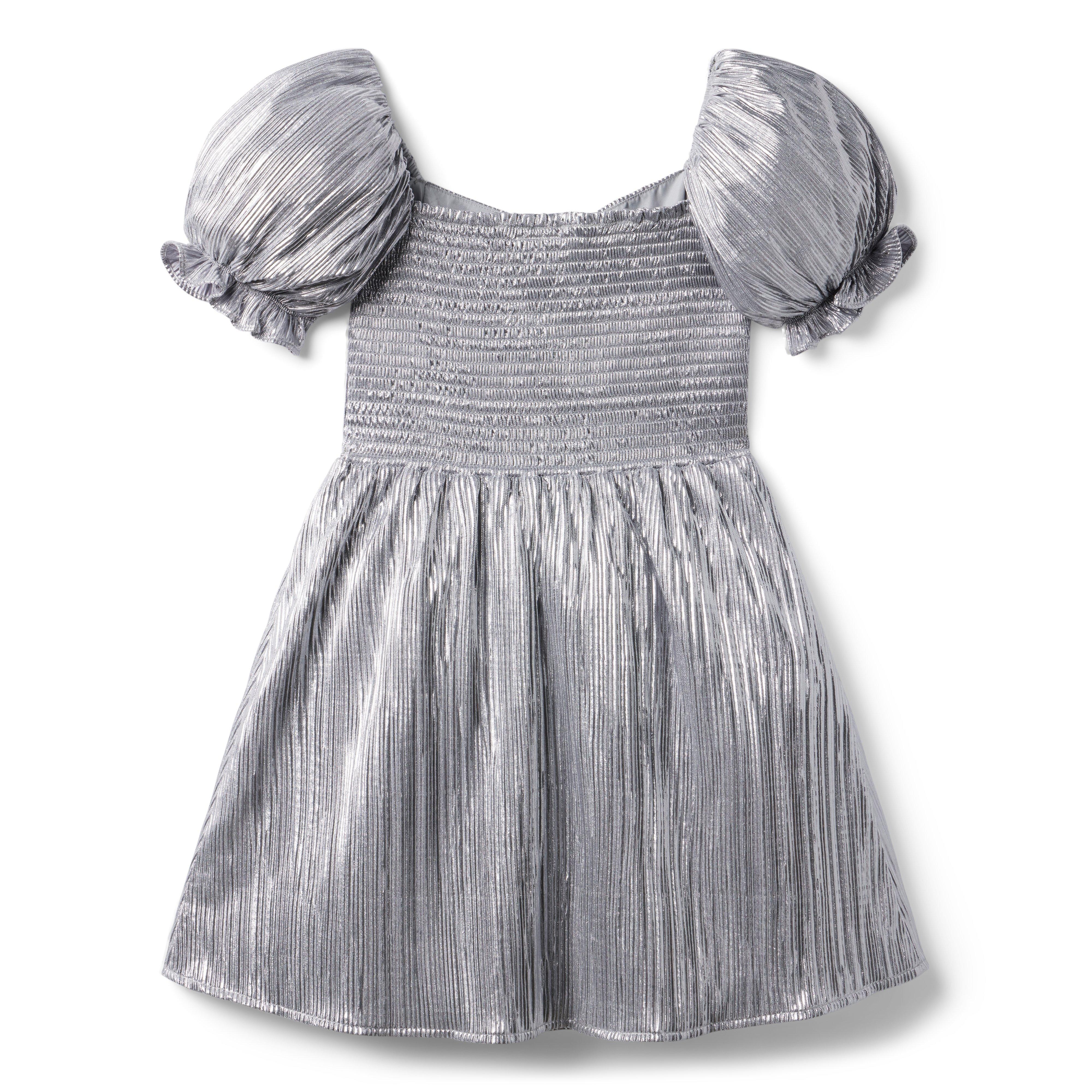 Metallic Plisse Puff Sleeve Dress image number 1