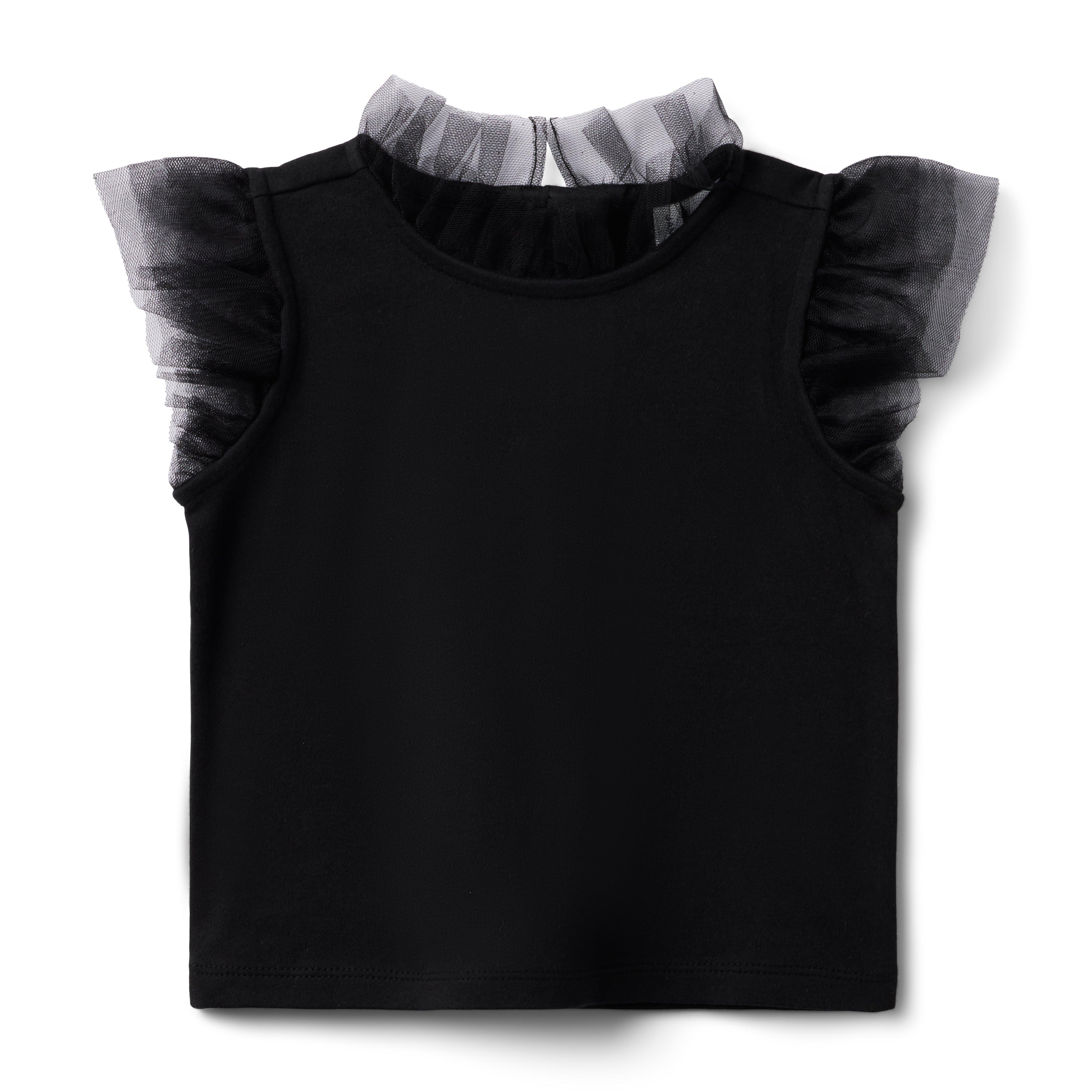 トップス Treat Girl's tulle frill jersey (Black) Girl JJ Black Tulle Sleeve Top by Janie and Jack