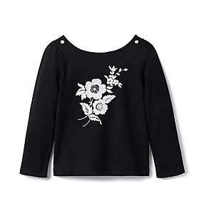 Embroidered Floral Jersey Top