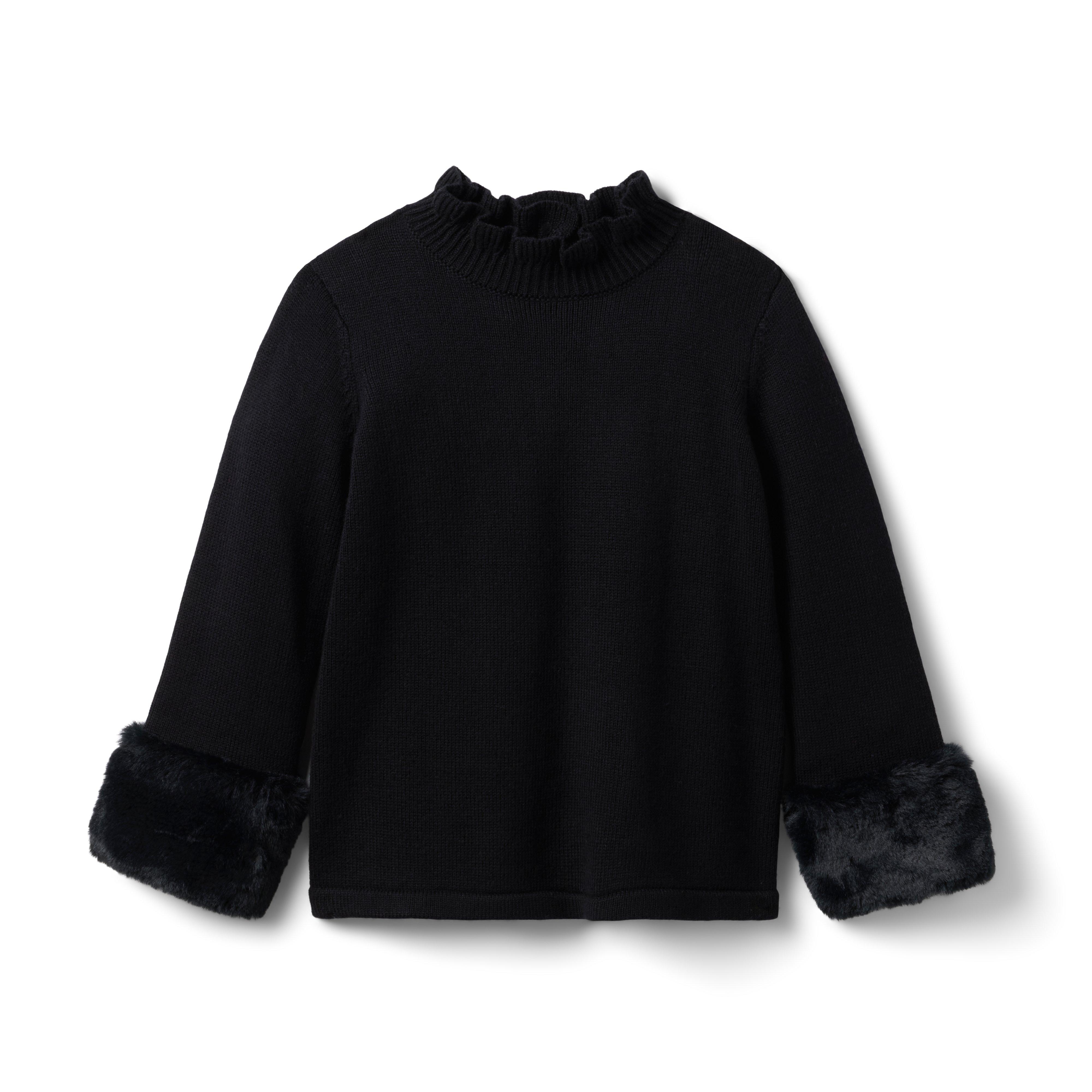 Black faux fur sleeve jumper best sale