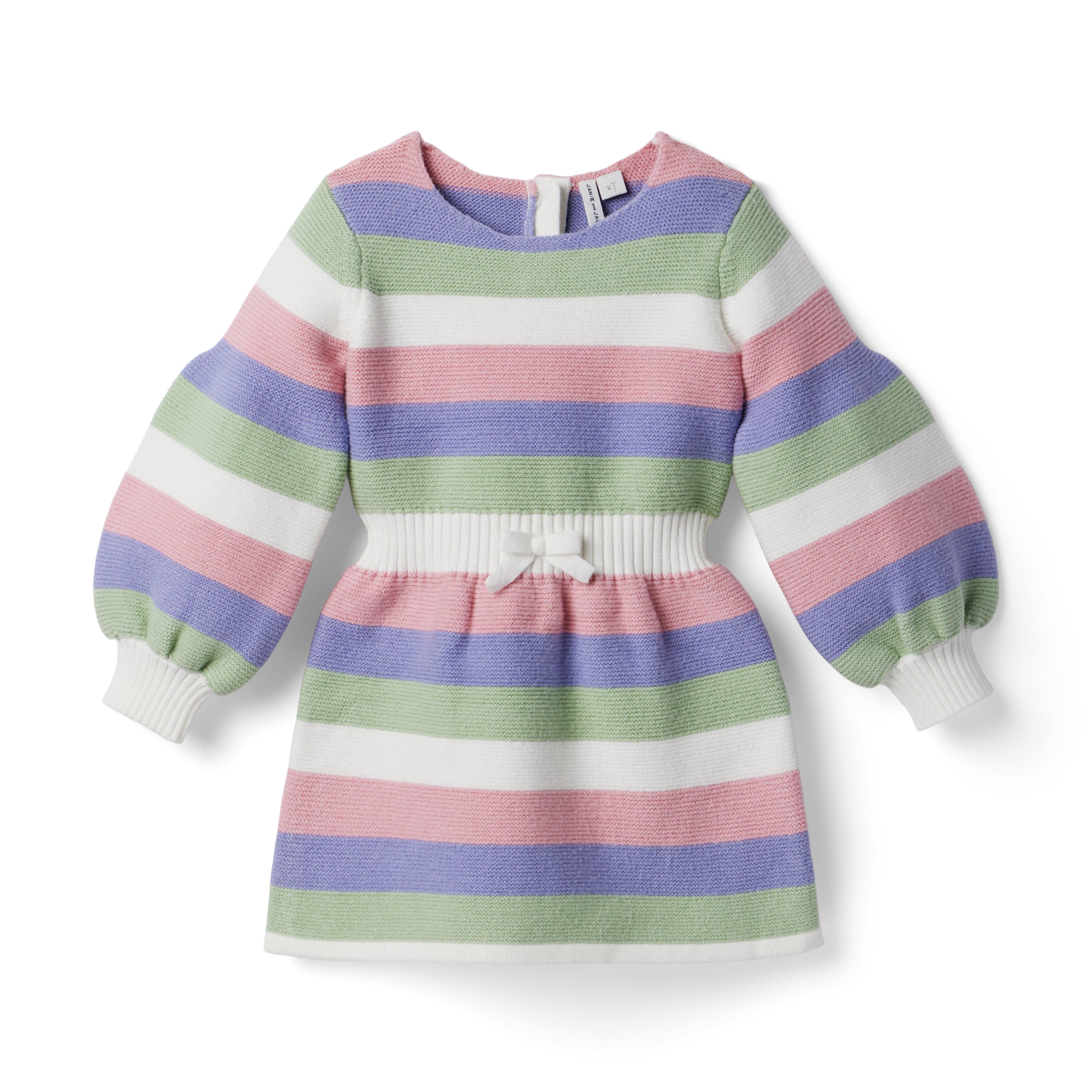 Striped Puff Sleeve Sweater Dress