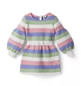 Striped Puff Sleeve Sweater Dress