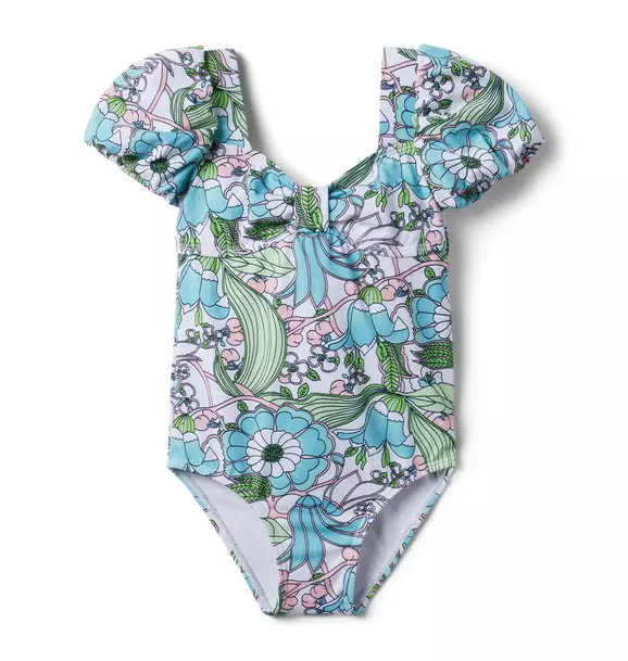 Recycled Floral Bubble Sleeve Swimsuit