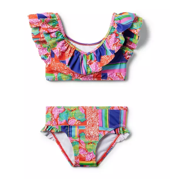 Recycled Patchwork Ruffle 2-Piece Swimsuit
