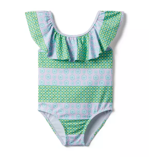 Recycled Geo Floral Striped Swimsuit