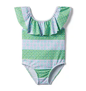 Geo Floral Striped Recycled Swimsuit